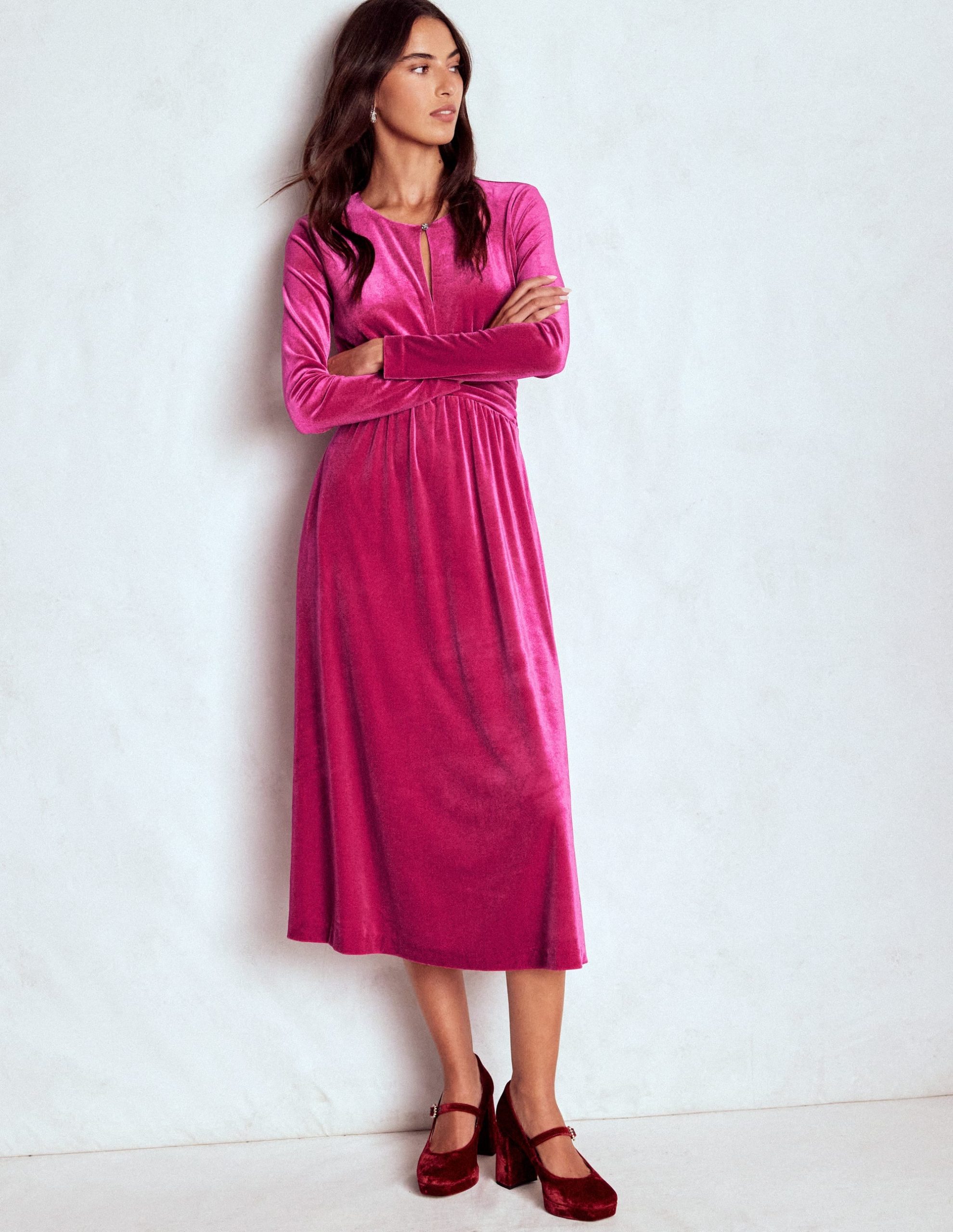 Tilda Velvet Midi Dress-Vibrant Pink - Image 5
