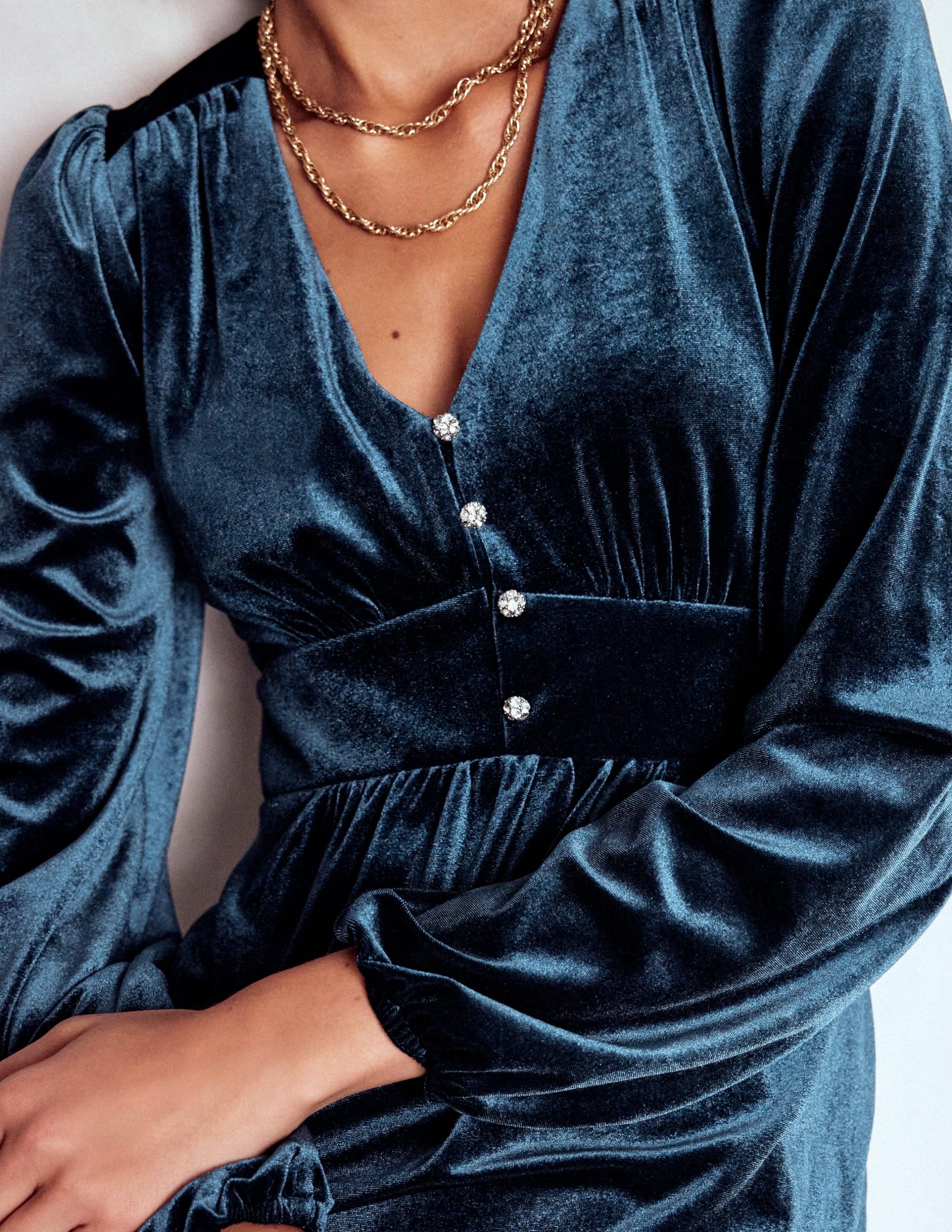 Jocelyn Short Velvet Dress-Midnight Ocean - Image 2