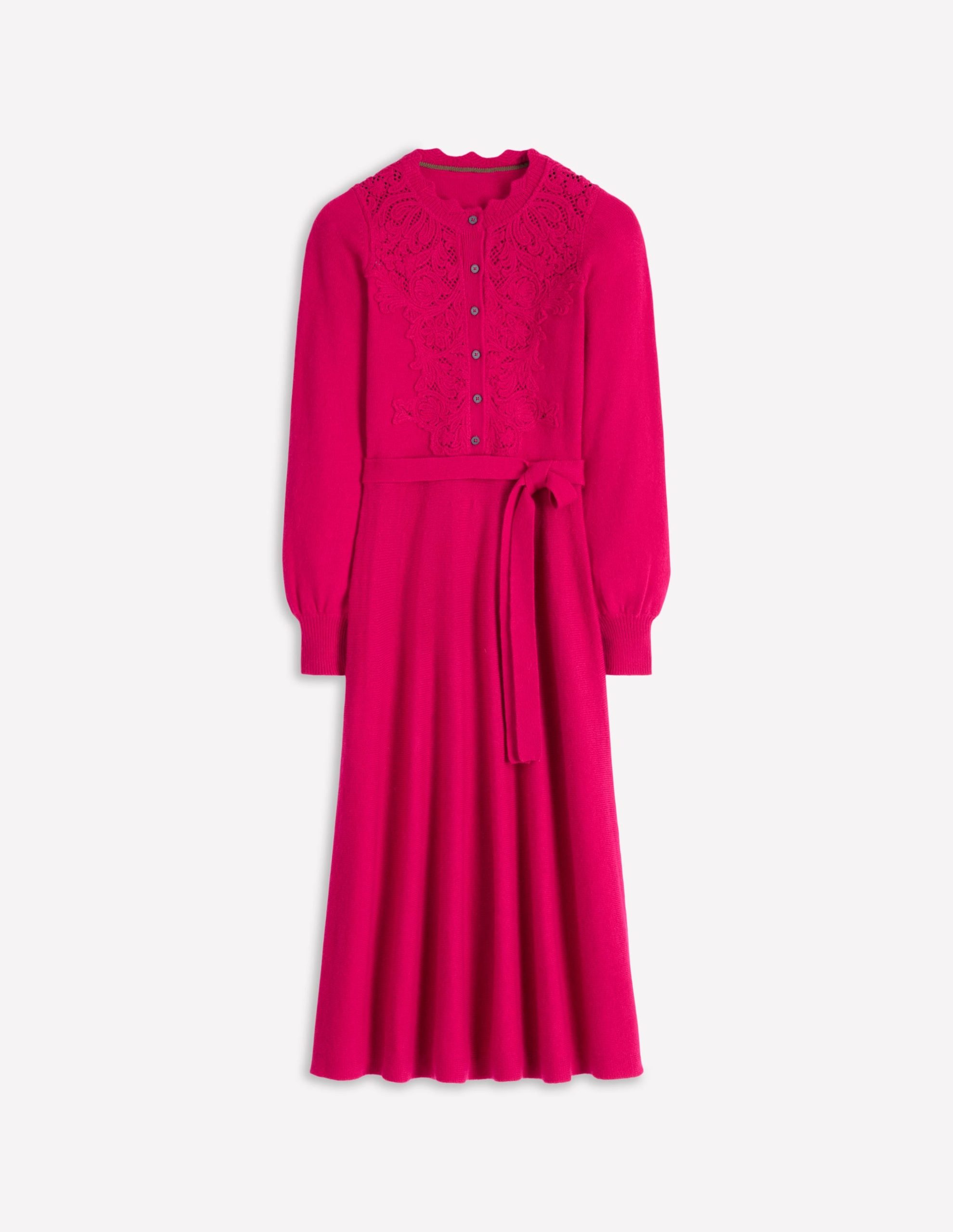 Lace Insert Knitted Midi Dress-Vibrant Pink - Image 6