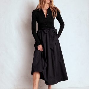 Button Detail Mix Dress-Black