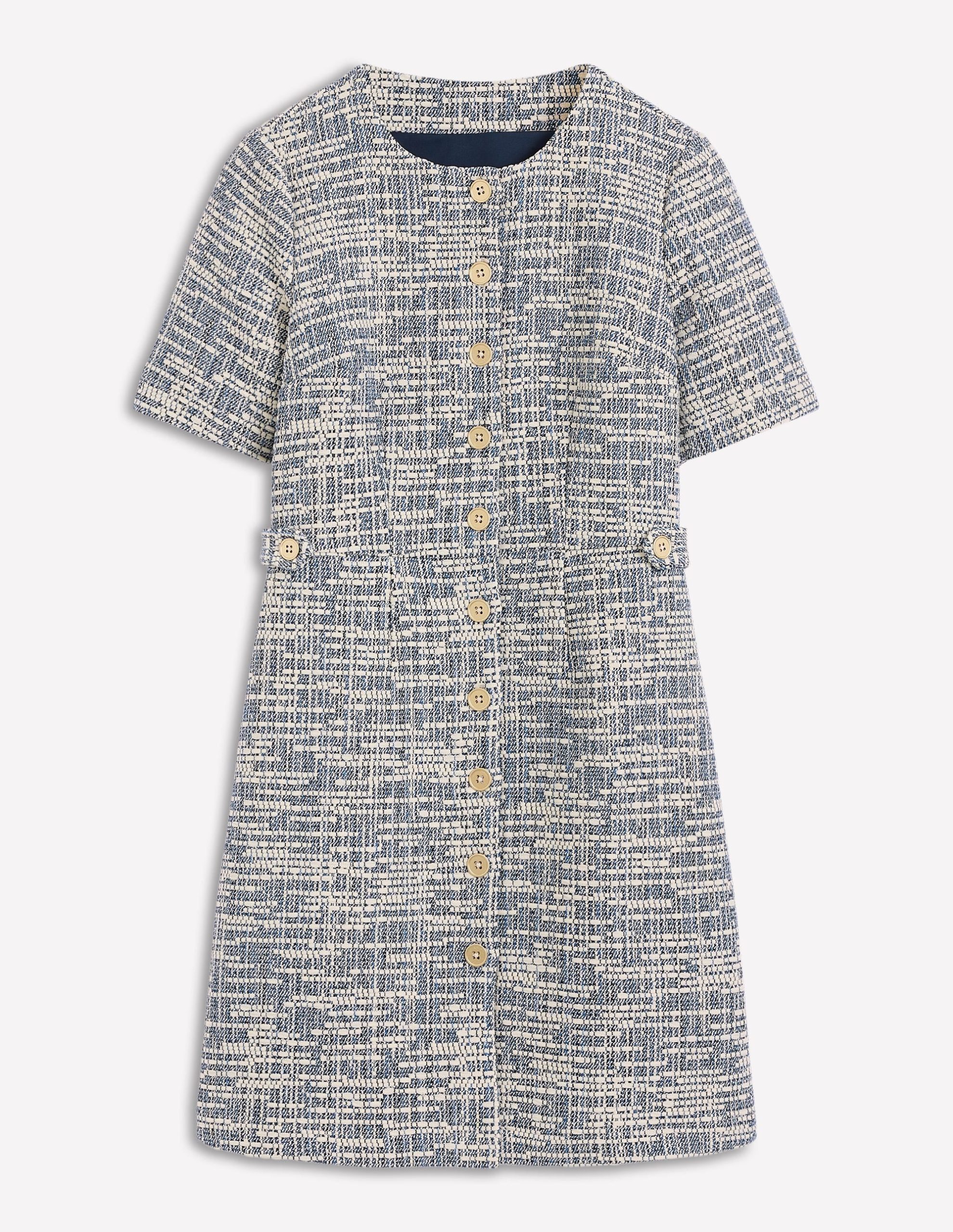 Textured Tab Short Dress-Blue and White Texture - Image 6