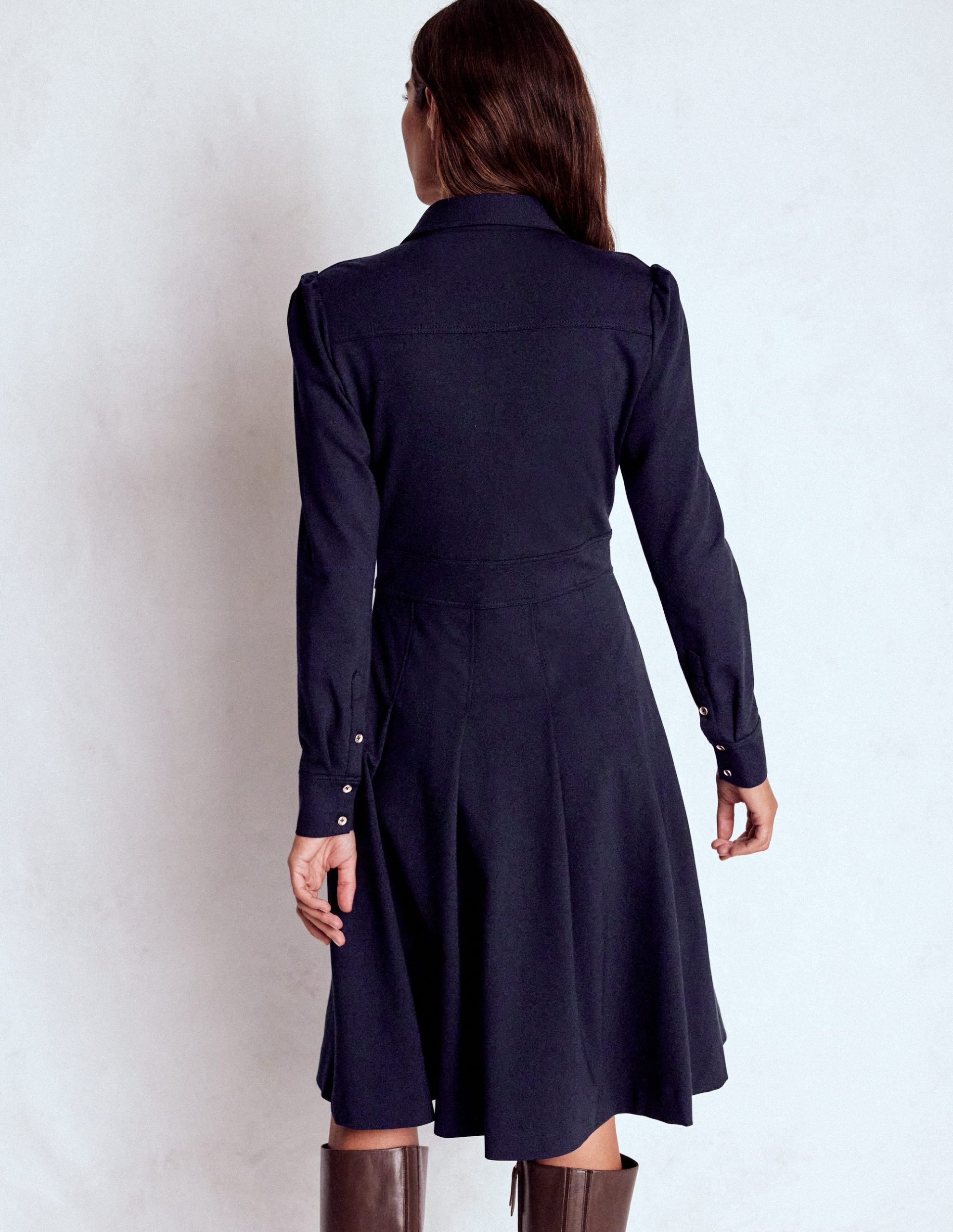 Catrin Short Ponte Shirt Dress-Navy - Image 4