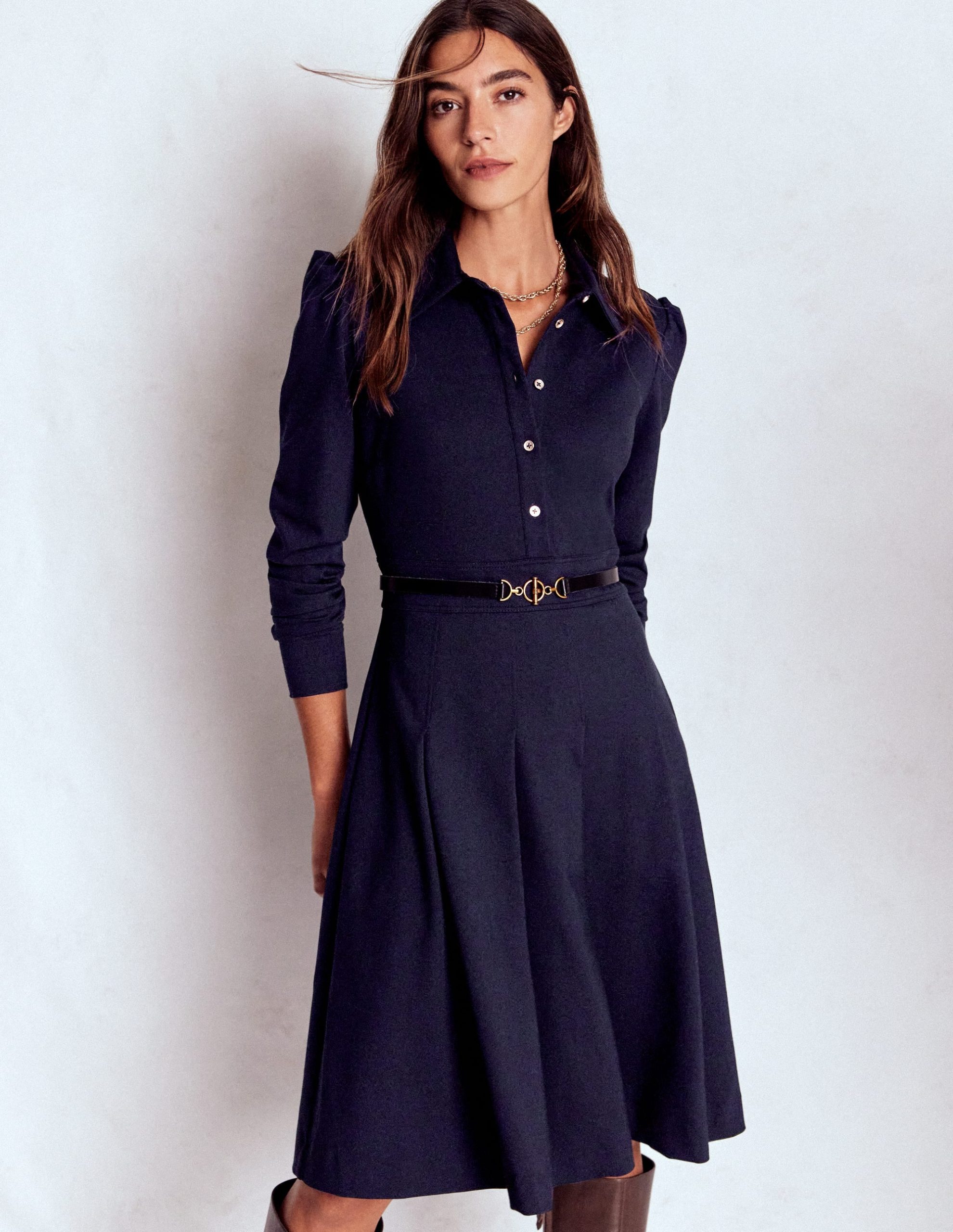 Catrin Short Ponte Shirt Dress-Navy - Image 5