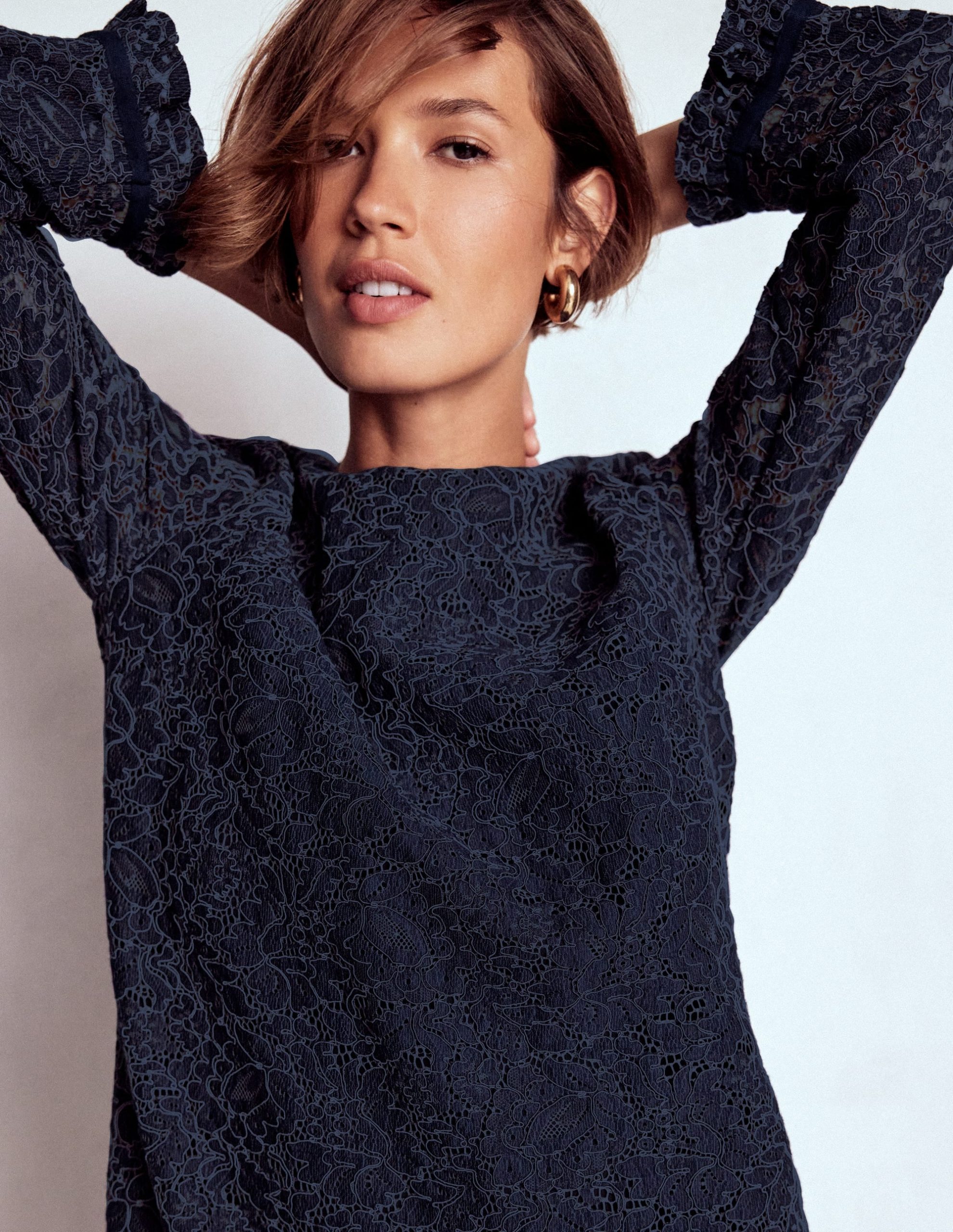 Lace Occasion Mini Dress-Navy - Image 2