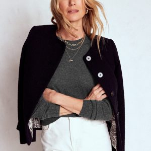 Eva Cashmere Crew Neck Sweater-Charcoal Melange