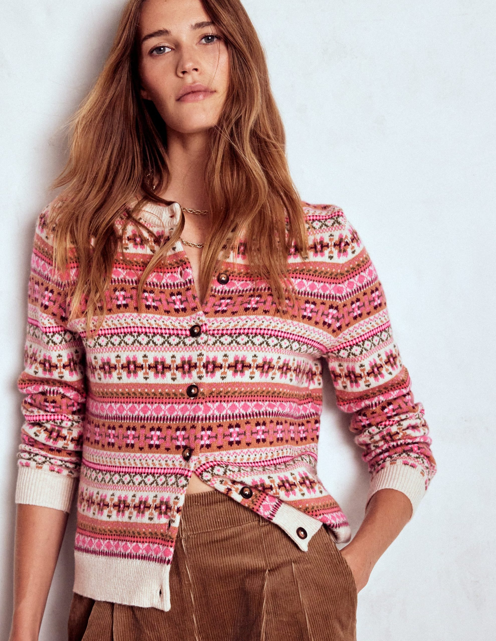 Edie Fair Isle Cardigan-Pink Heritage Fair Isle - Image 5