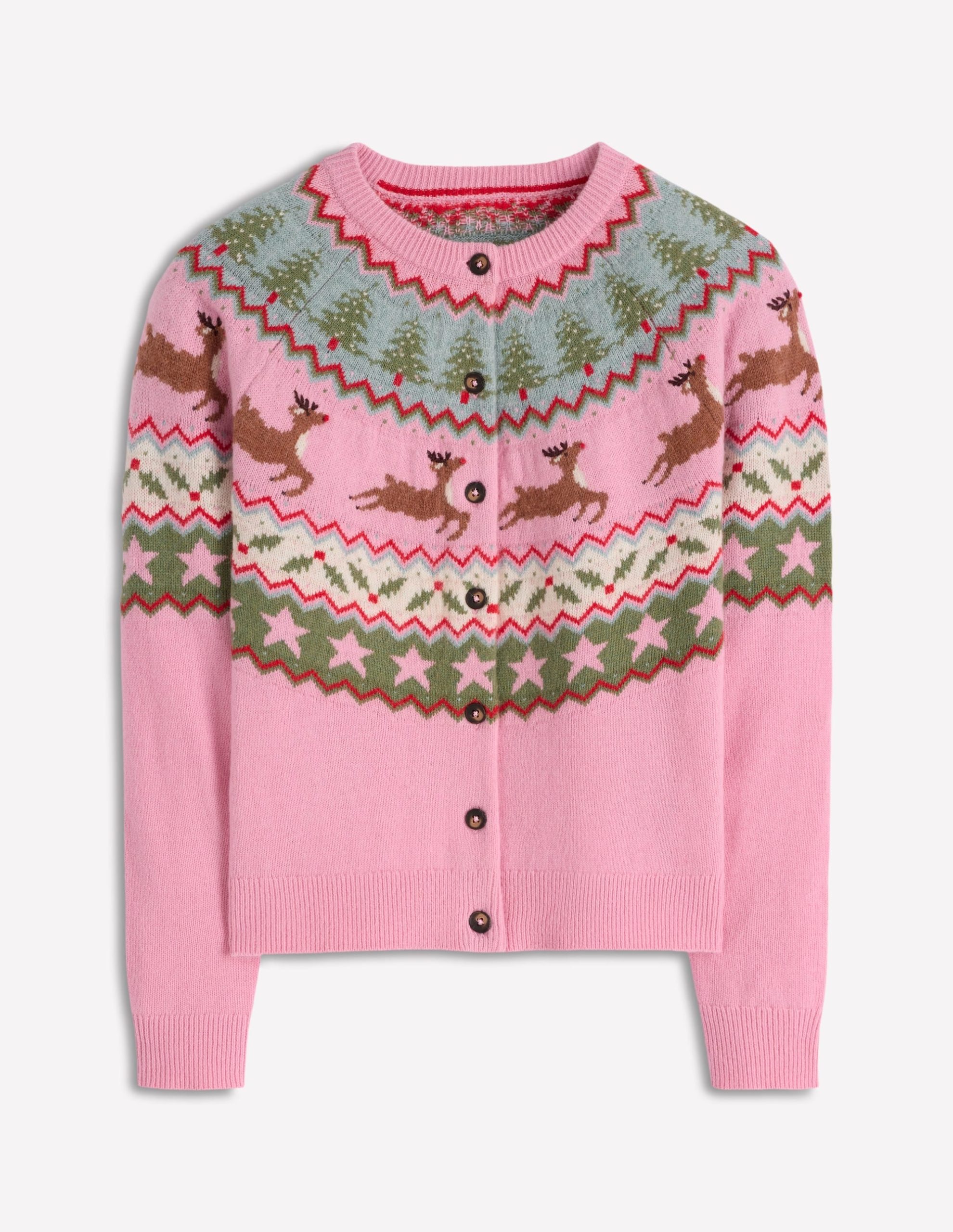 Edie Fair Isle Cardigan-Pink. Reindeer - Image 6