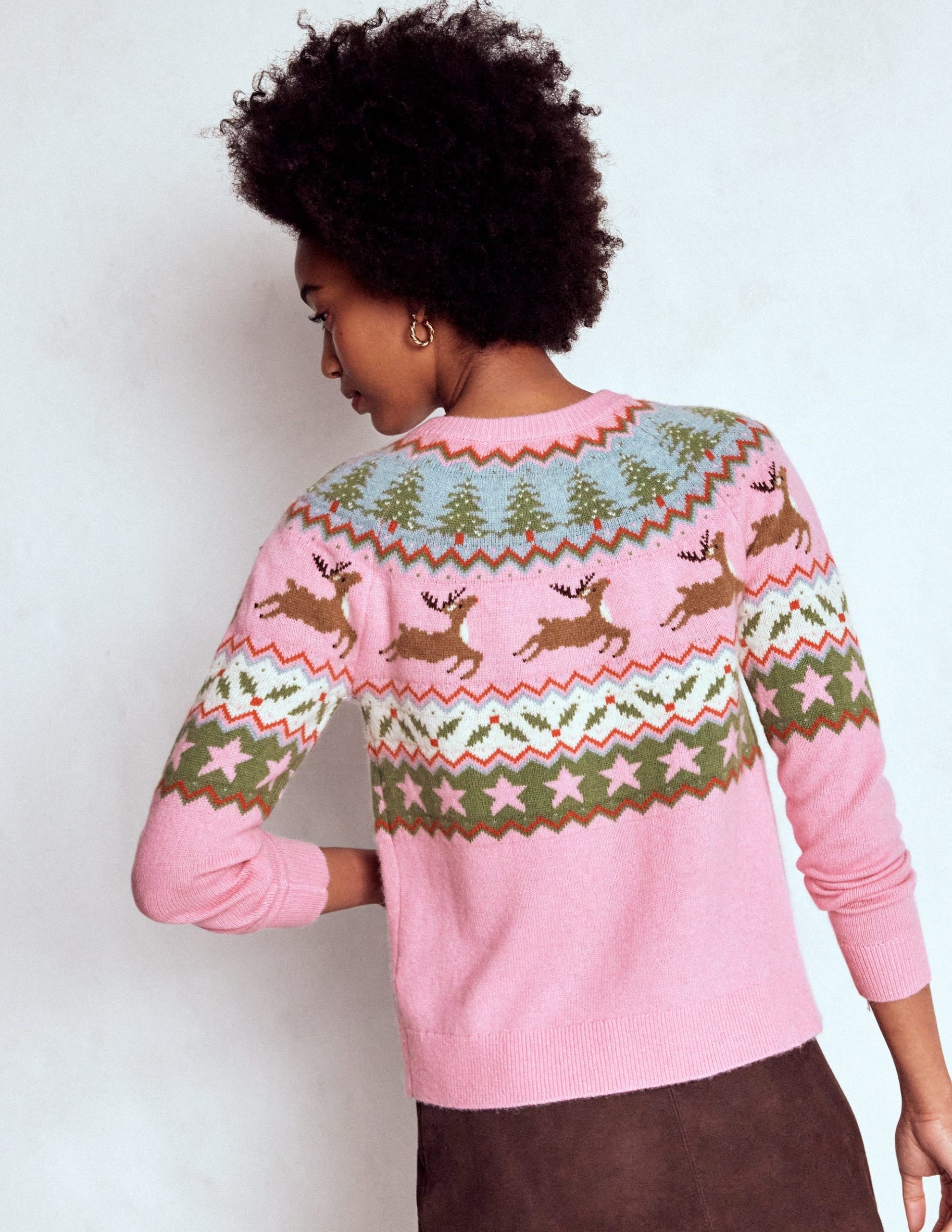 Edie Fair Isle Cardigan-Pink. Reindeer - Image 4