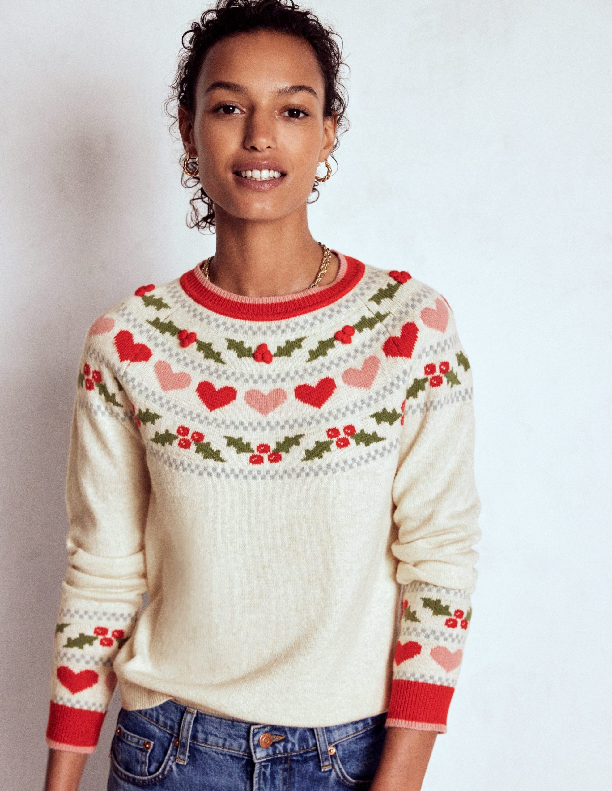 Edie Fair Isle Sweater-Oatmeal Melange. Holly - Image 2
