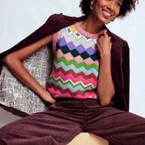 Eleanor Fair Isle Vest-Pink Heritage Fair Isle