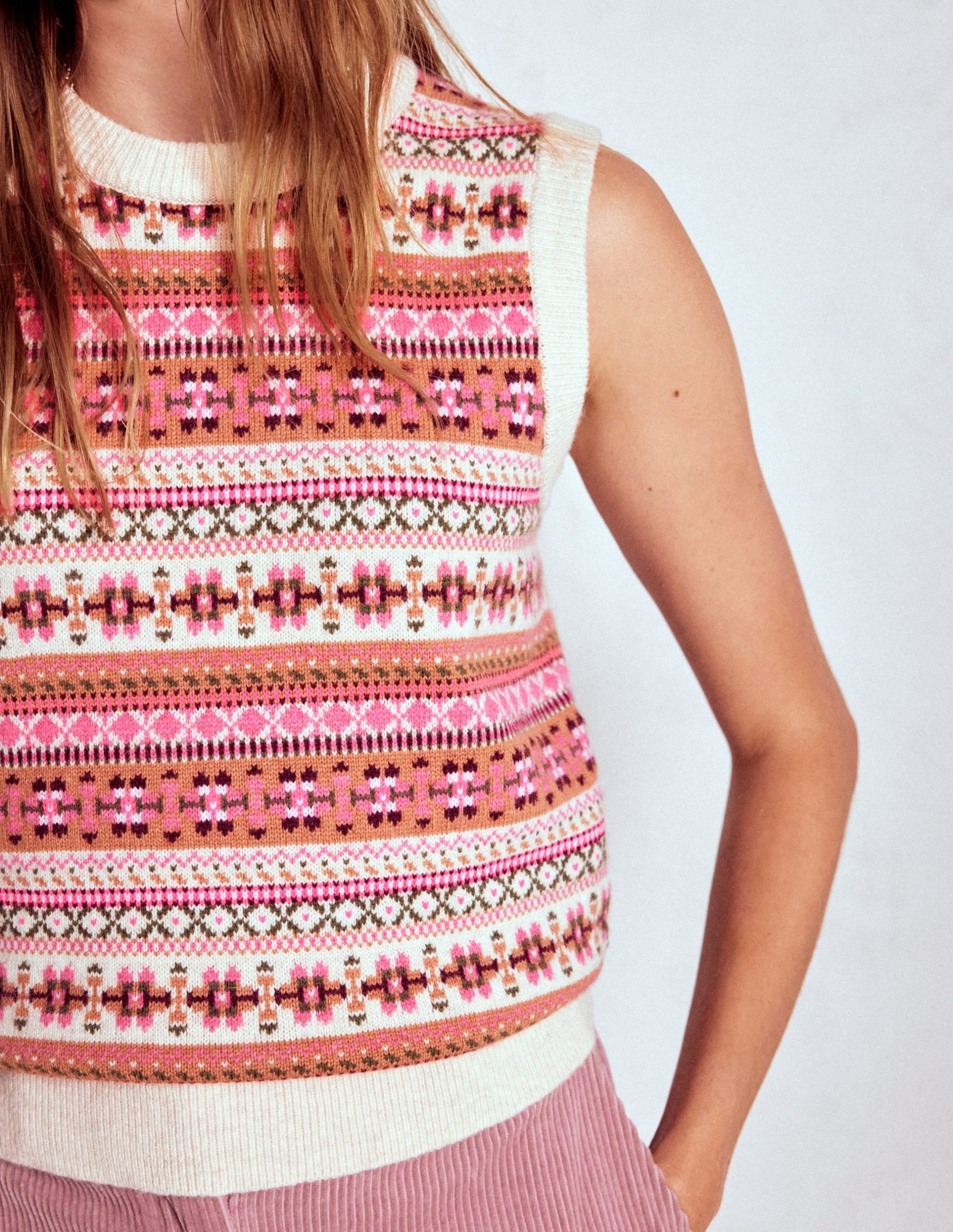 Edie Fair Isle Vest-Pink Heritage Fair Isle - Image 2