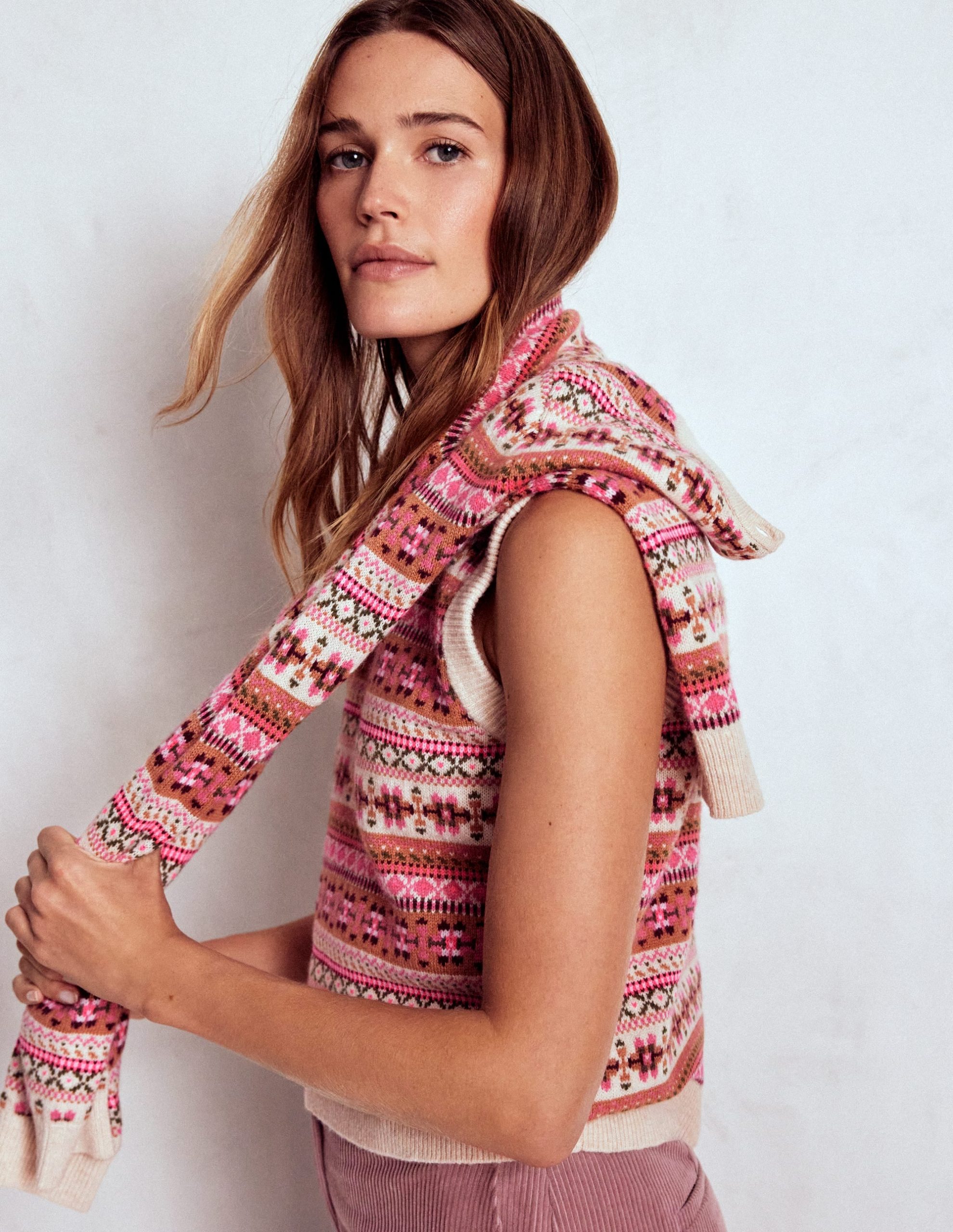 Edie Fair Isle Vest-Pink Heritage Fair Isle - Image 5