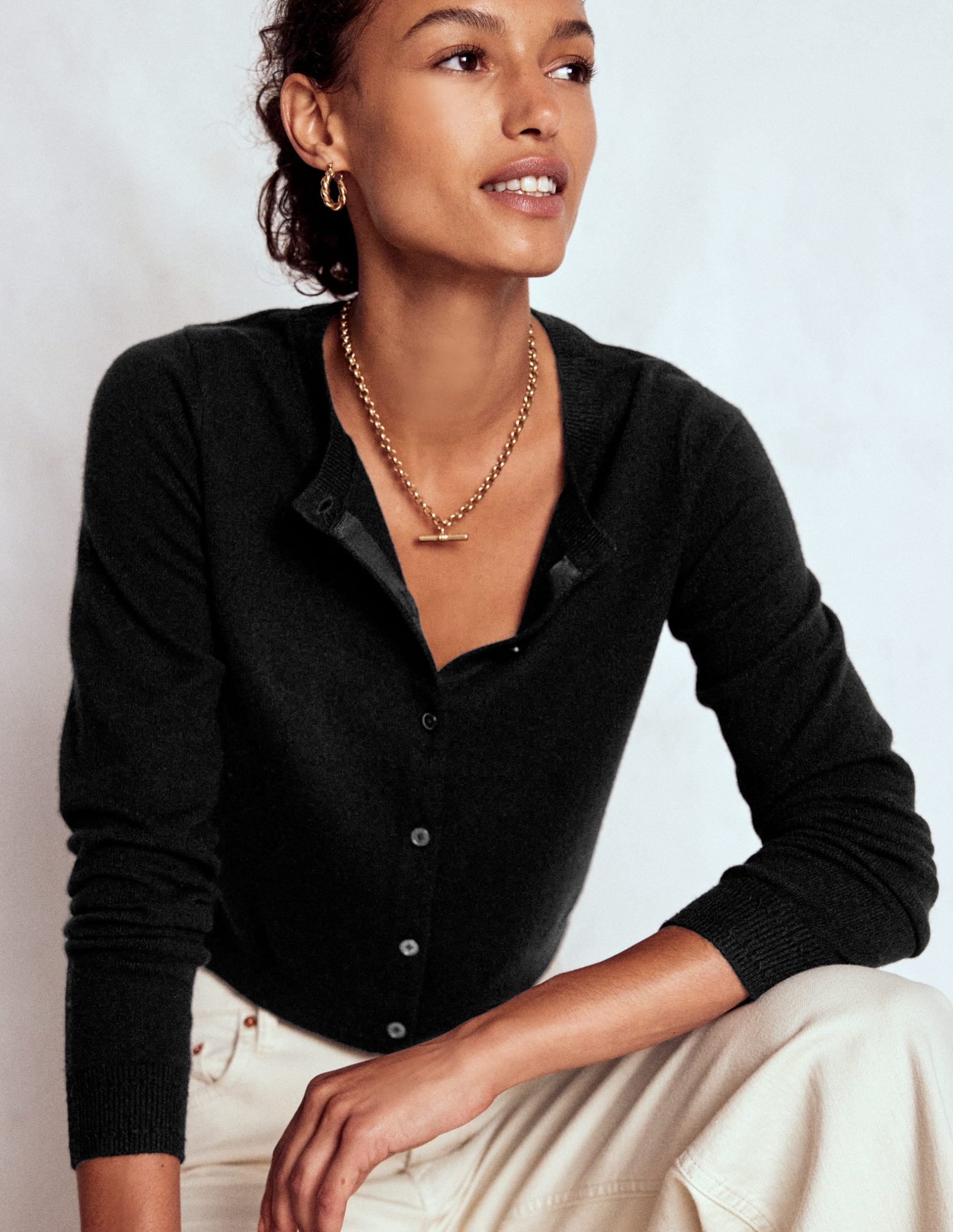 Eva Cashmere Cropped Cardigan-Black - Image 2