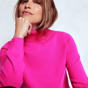 Eva Cashmere Roll Neck Sweater-Pop Pansy