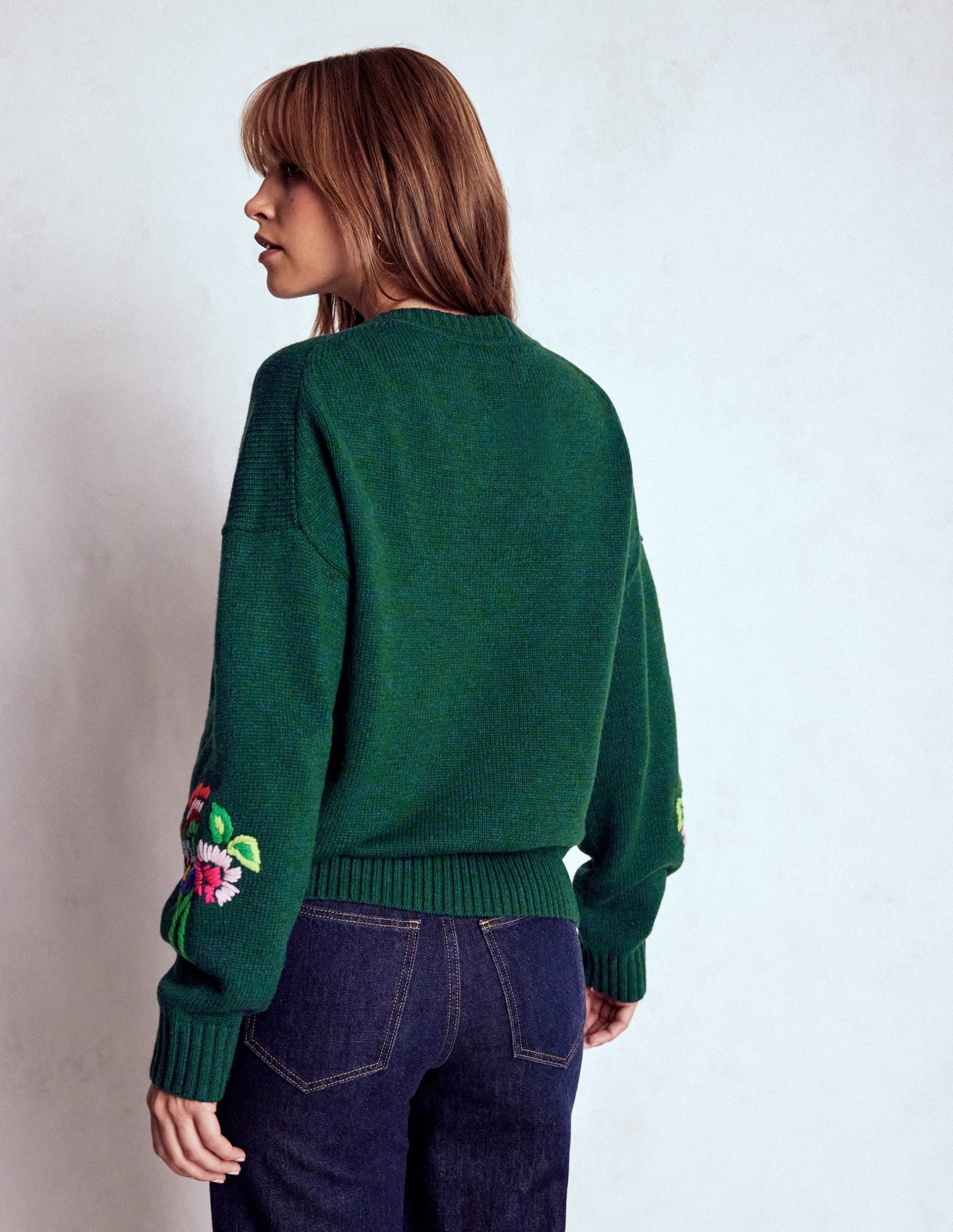 Natalie Embroidered Sweater-Emerald Night Bouquet - Image 4