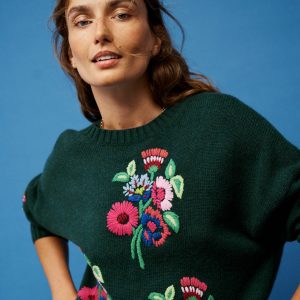 Natalie Embroidered Sweater-Emerald Night Bouquet