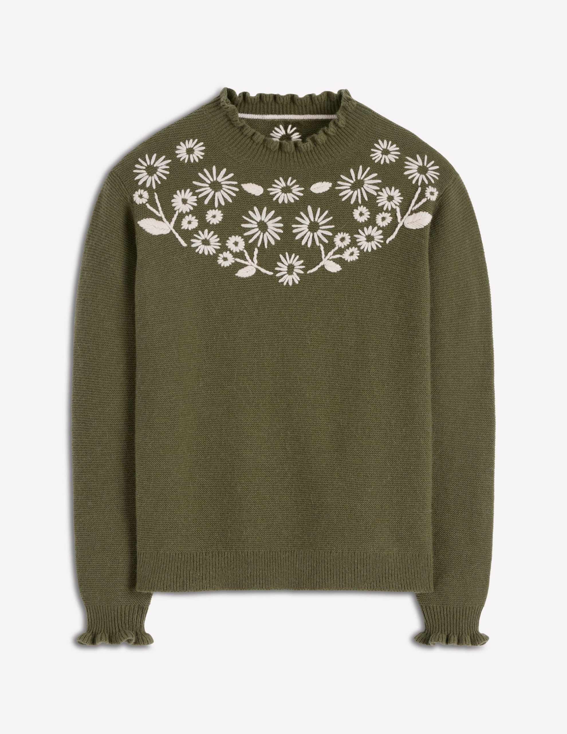 Embroidered Frill Sweater-Woodland Green Melange - Image 6