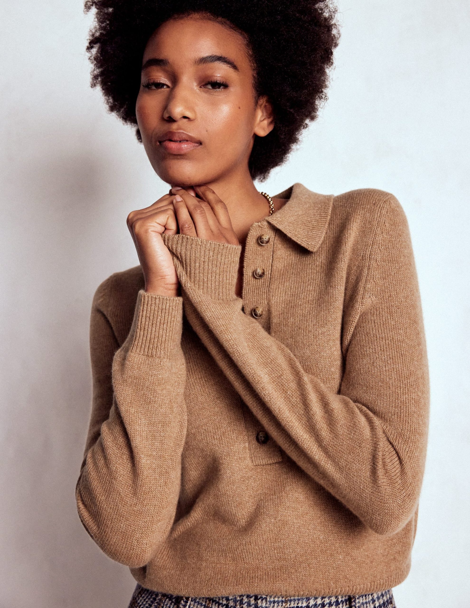 Collared Cashmere Sweater-Camel Melange