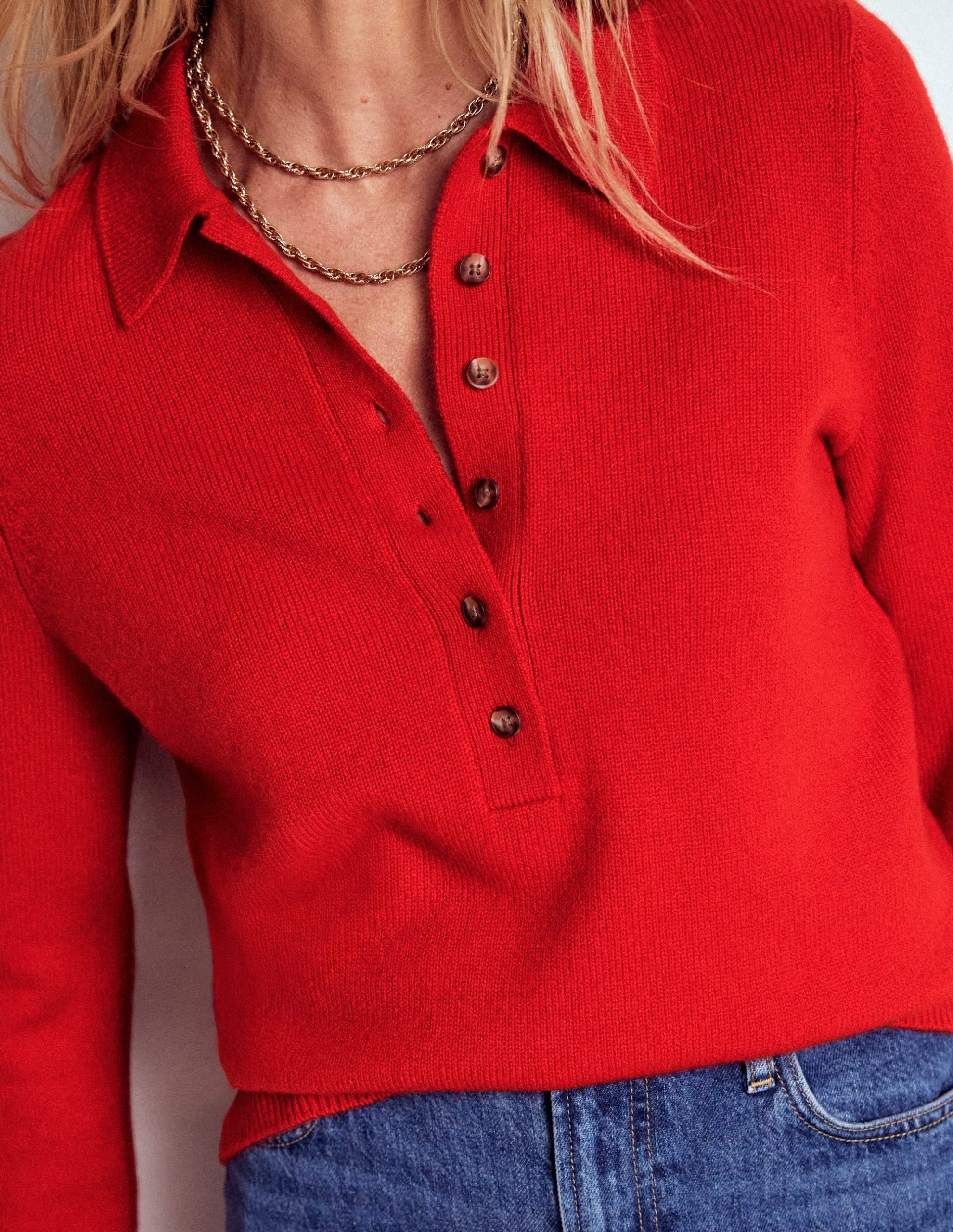 Collared Cashmere Sweater-Poppy Red - Image 2