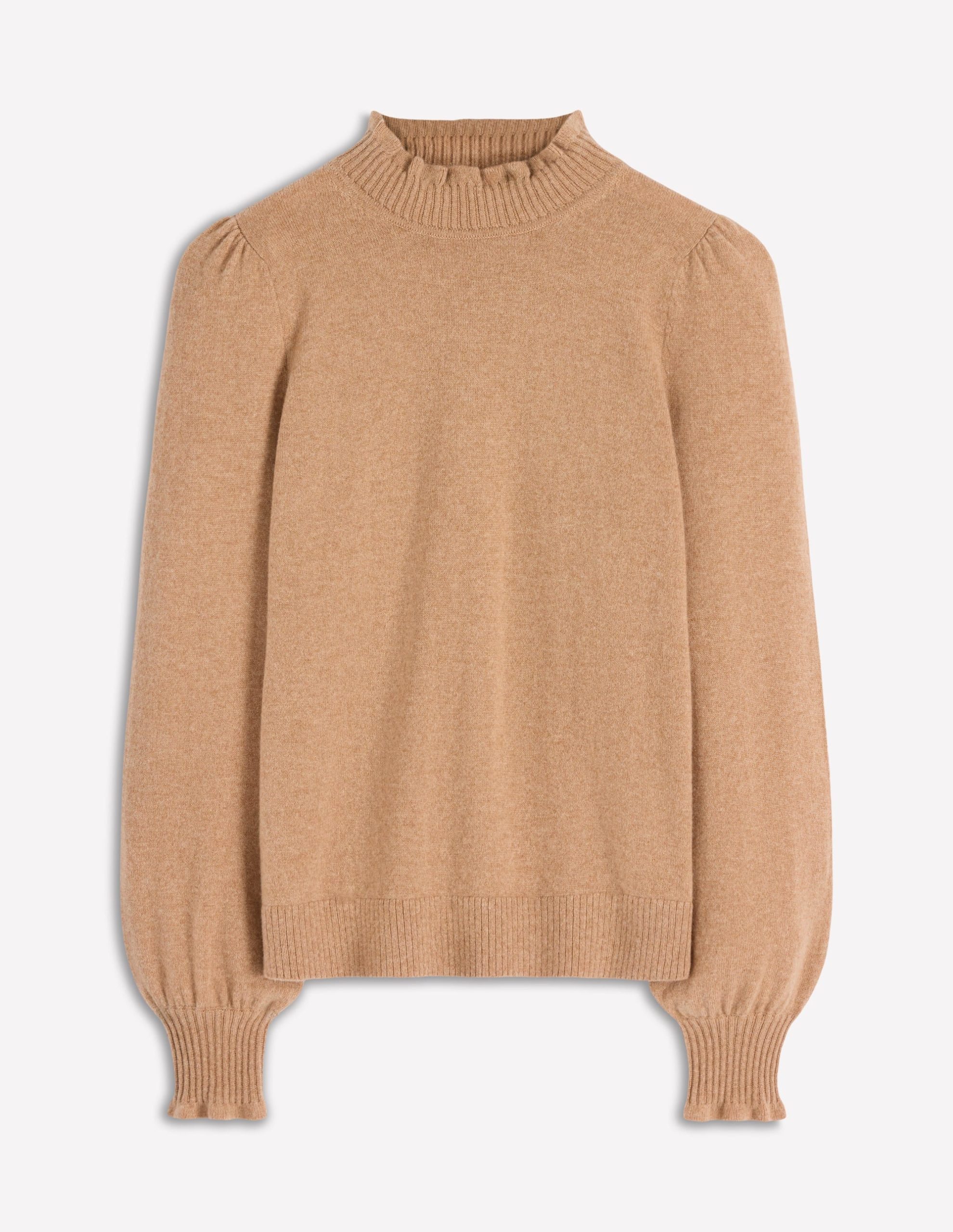Frill Trim Cashmere Sweater-Camel Melange - Image 5