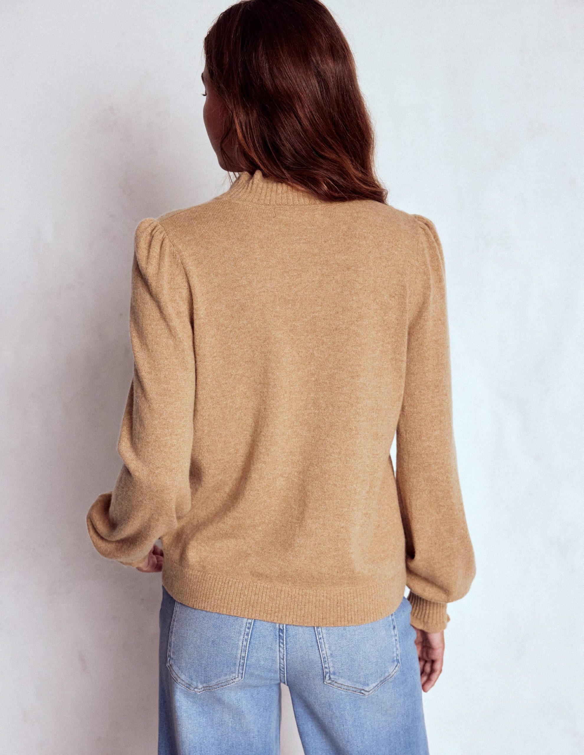 Frill Trim Cashmere Sweater-Camel Melange - Image 3