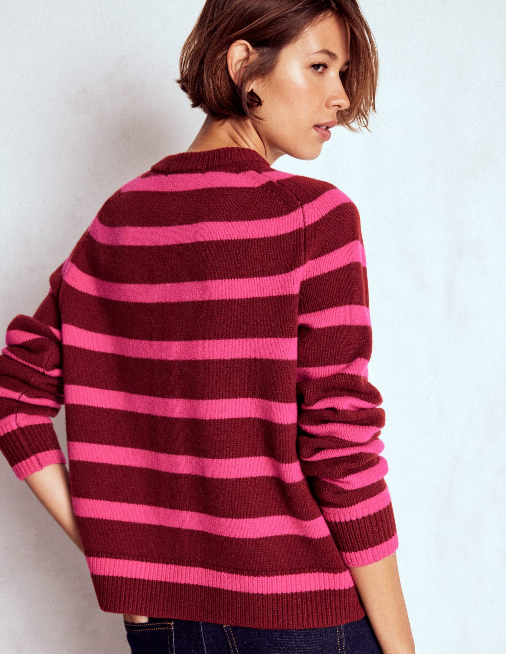 Marion Merino Cardigan-Raw Umber. Brilliant Pink - Image 4