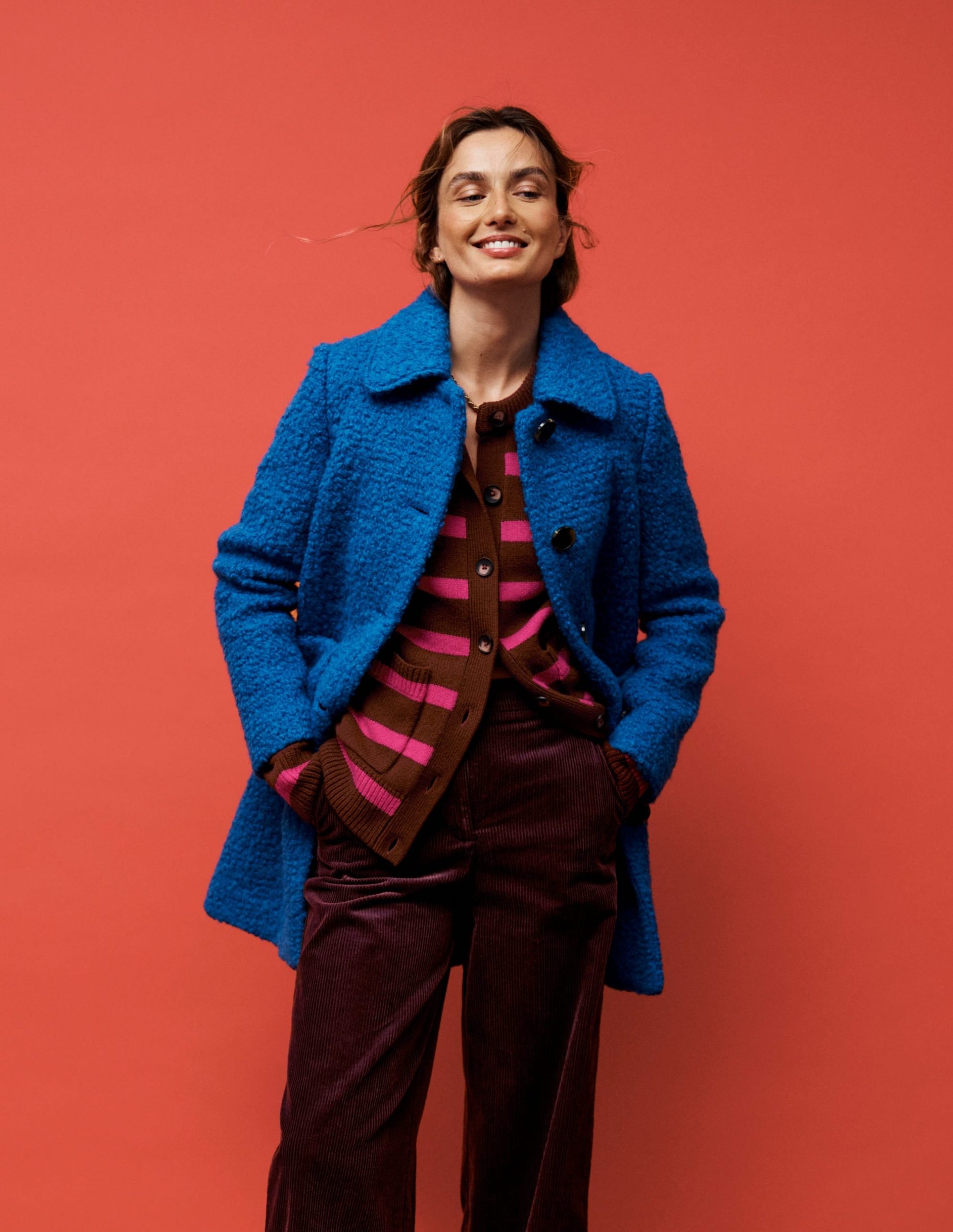 Marion Merino Cardigan-Raw Umber. Brilliant Pink - Image 2