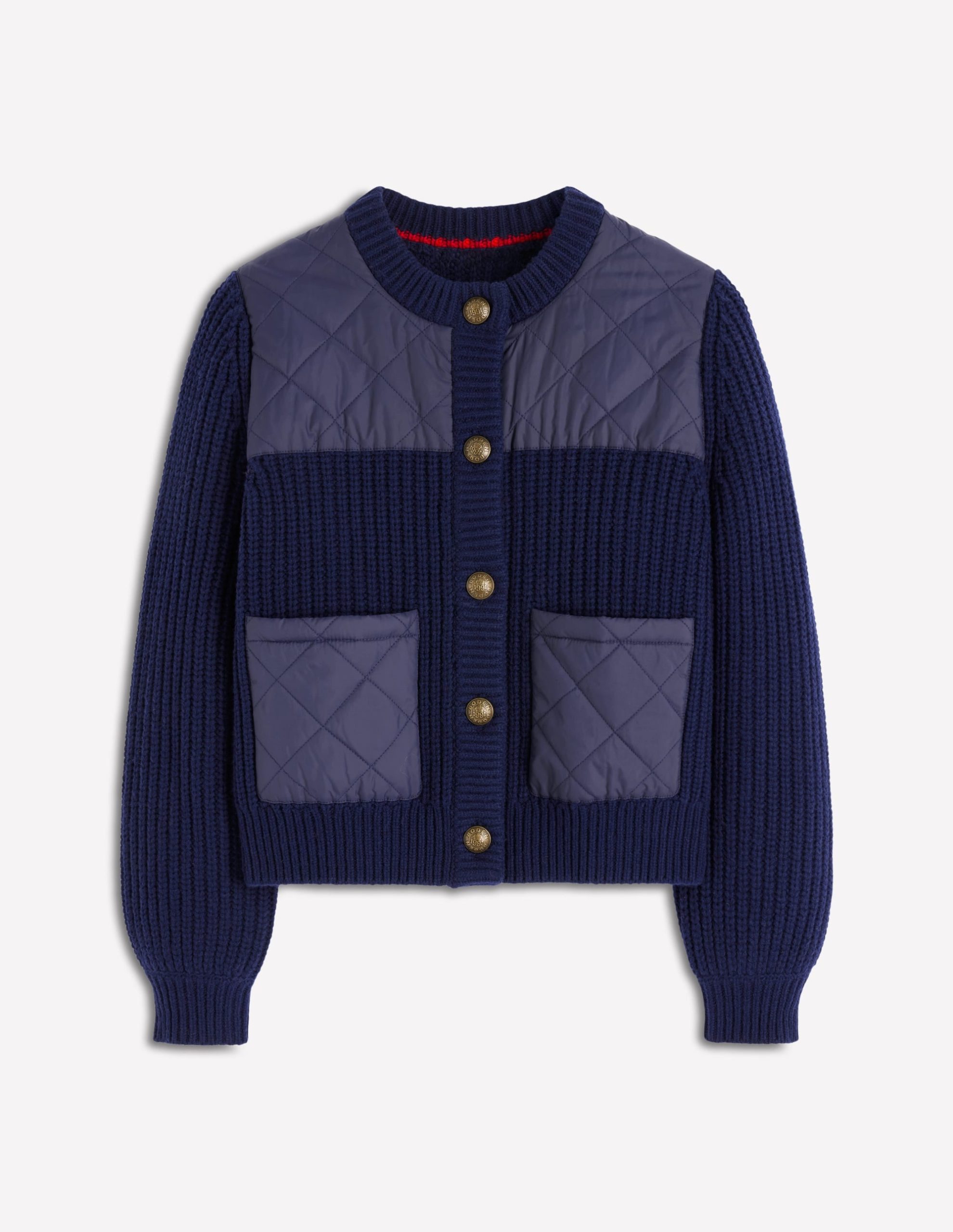 Short Quilted Knitted Jacket-Navy - Image 7