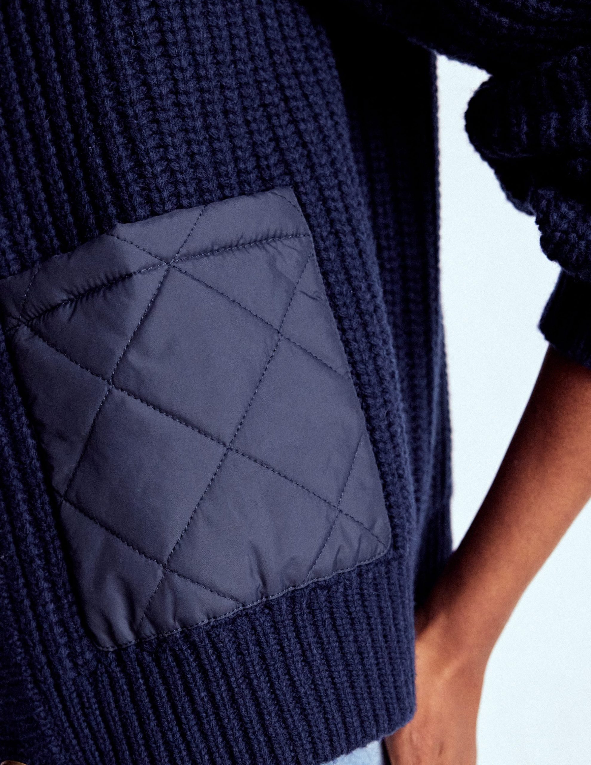 Short Quilted Knitted Jacket-Navy - Image 3