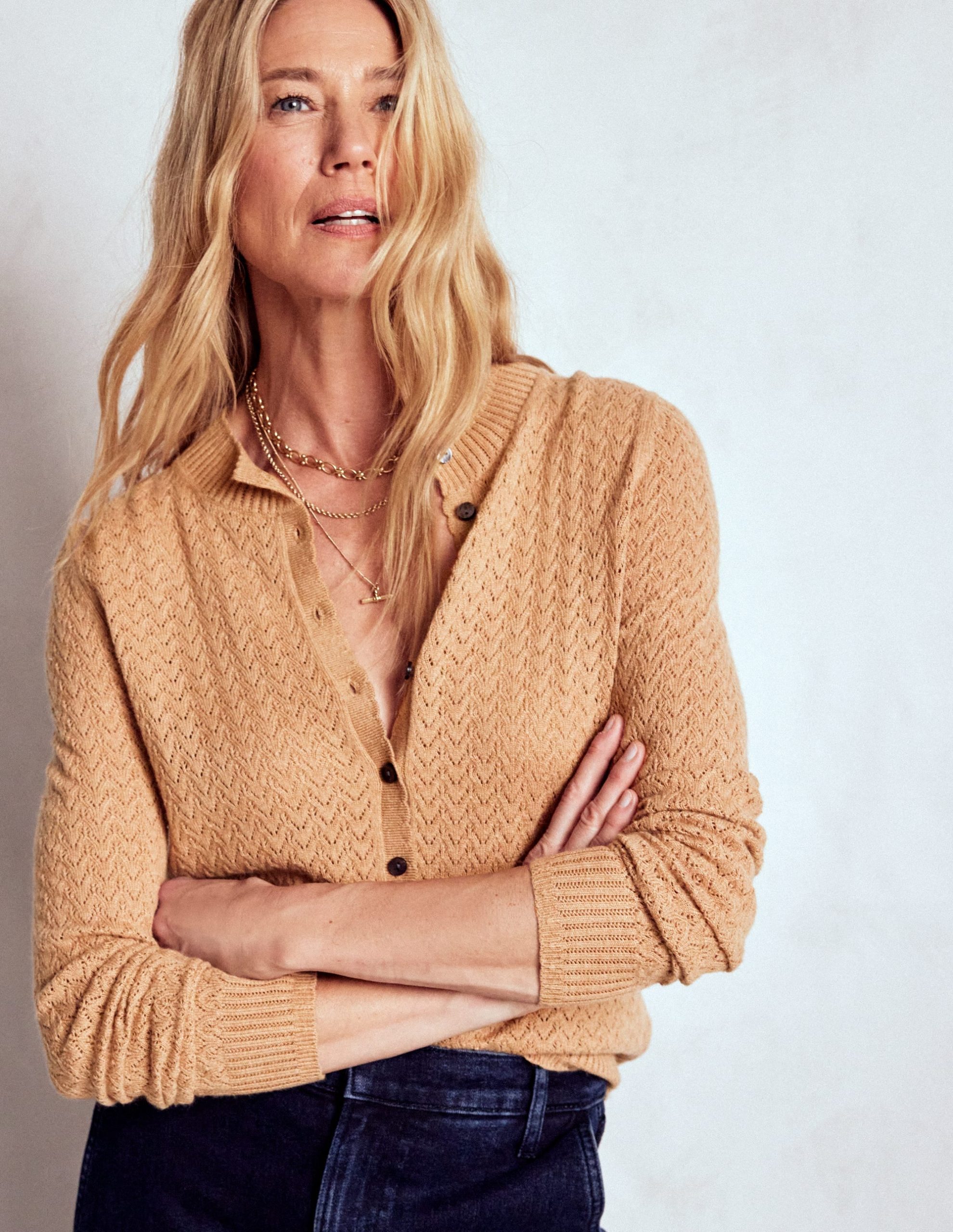 Diane Pointelle Cardigan-Camel Melange - Image 4