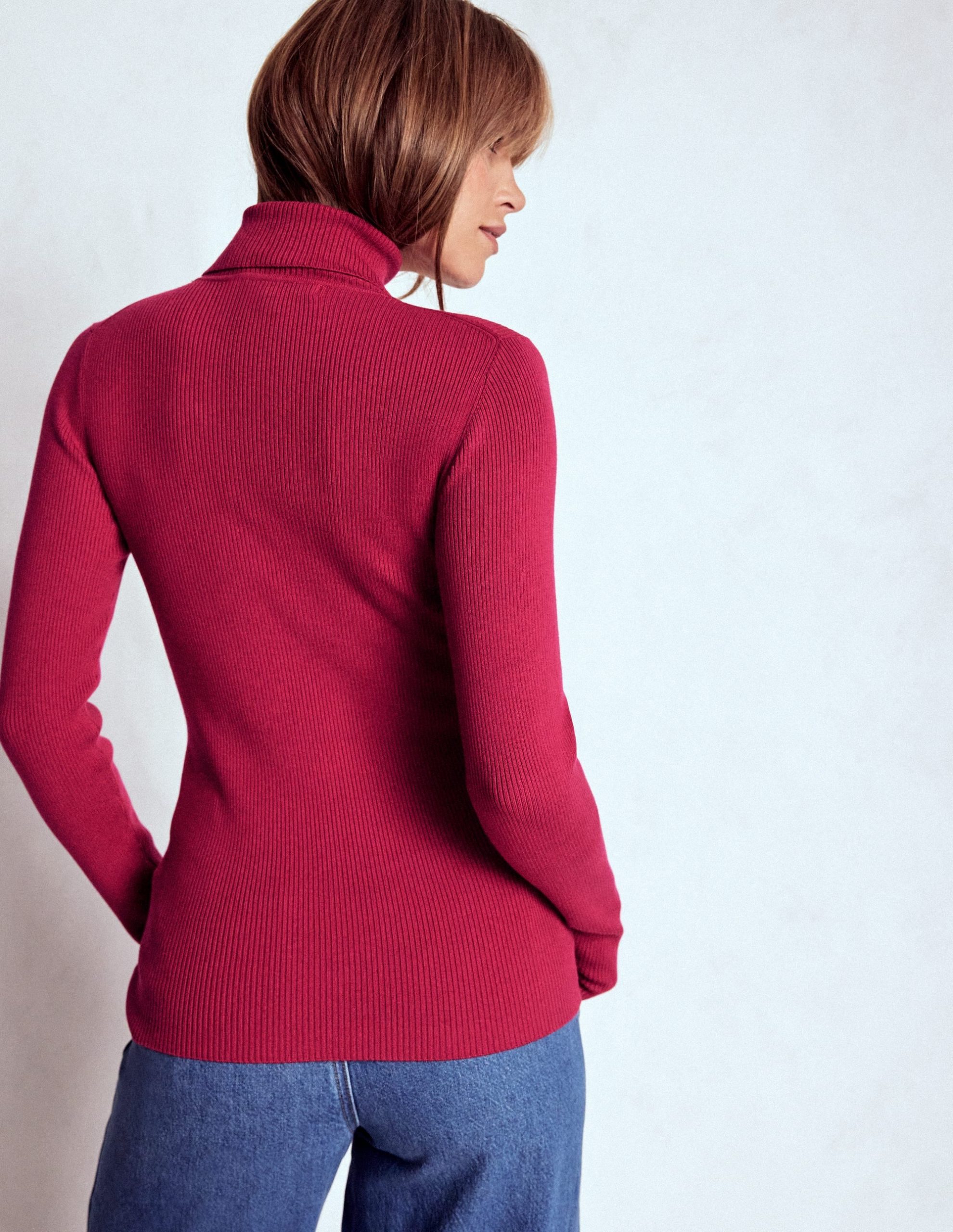 Emilia Roll Neck Sweater-Bright Cherry - Image 2