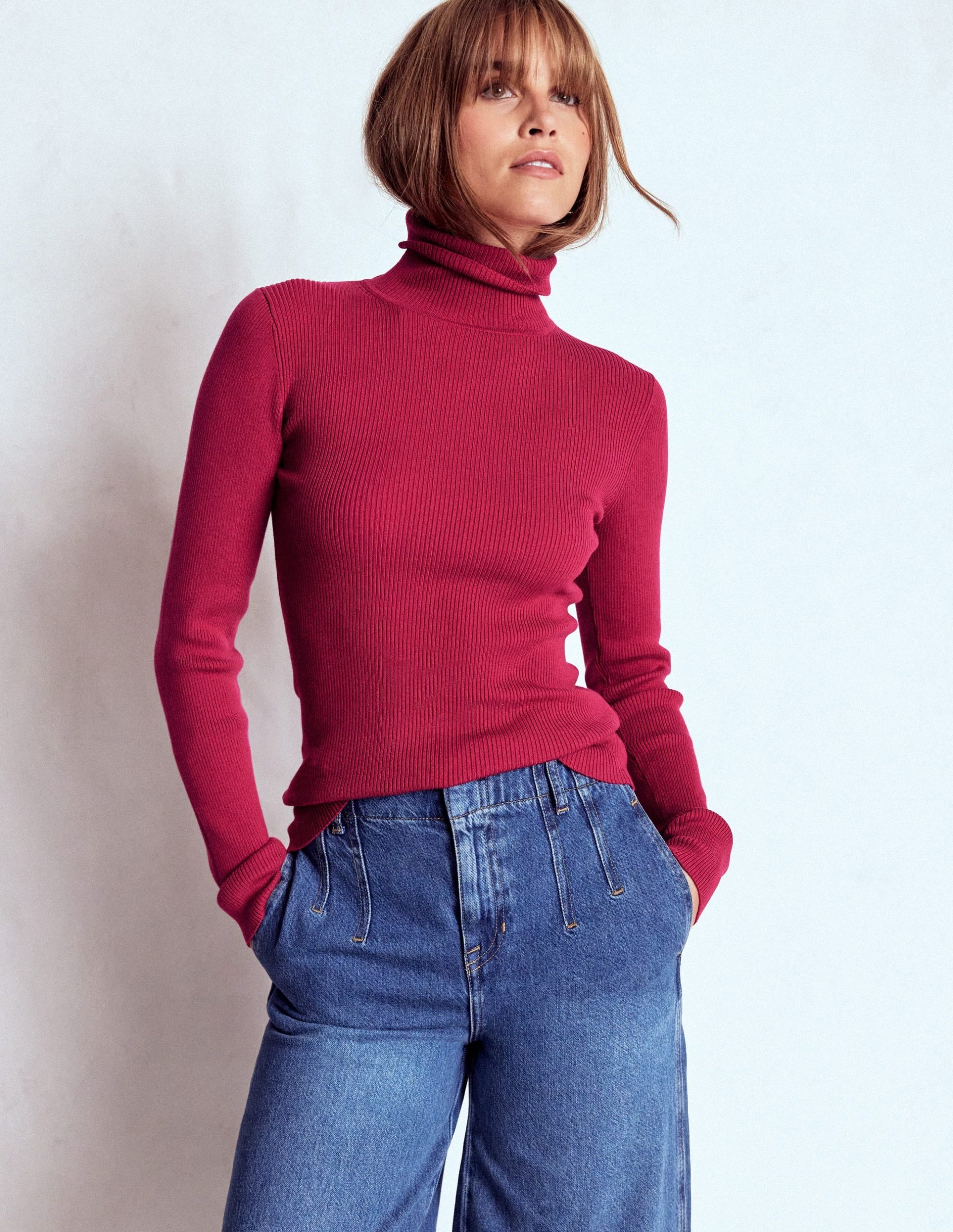 Emilia Roll Neck Sweater-Bright Cherry - Image 3