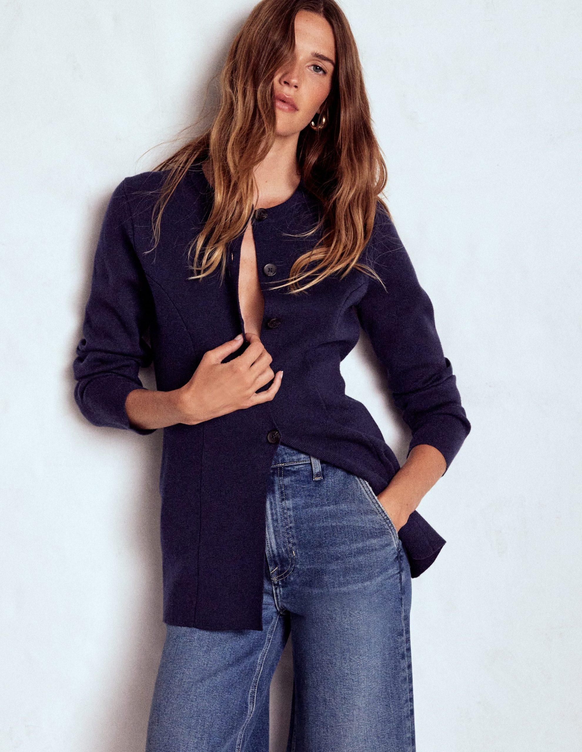 Joanna Fitted Knitted Jacket-Navy