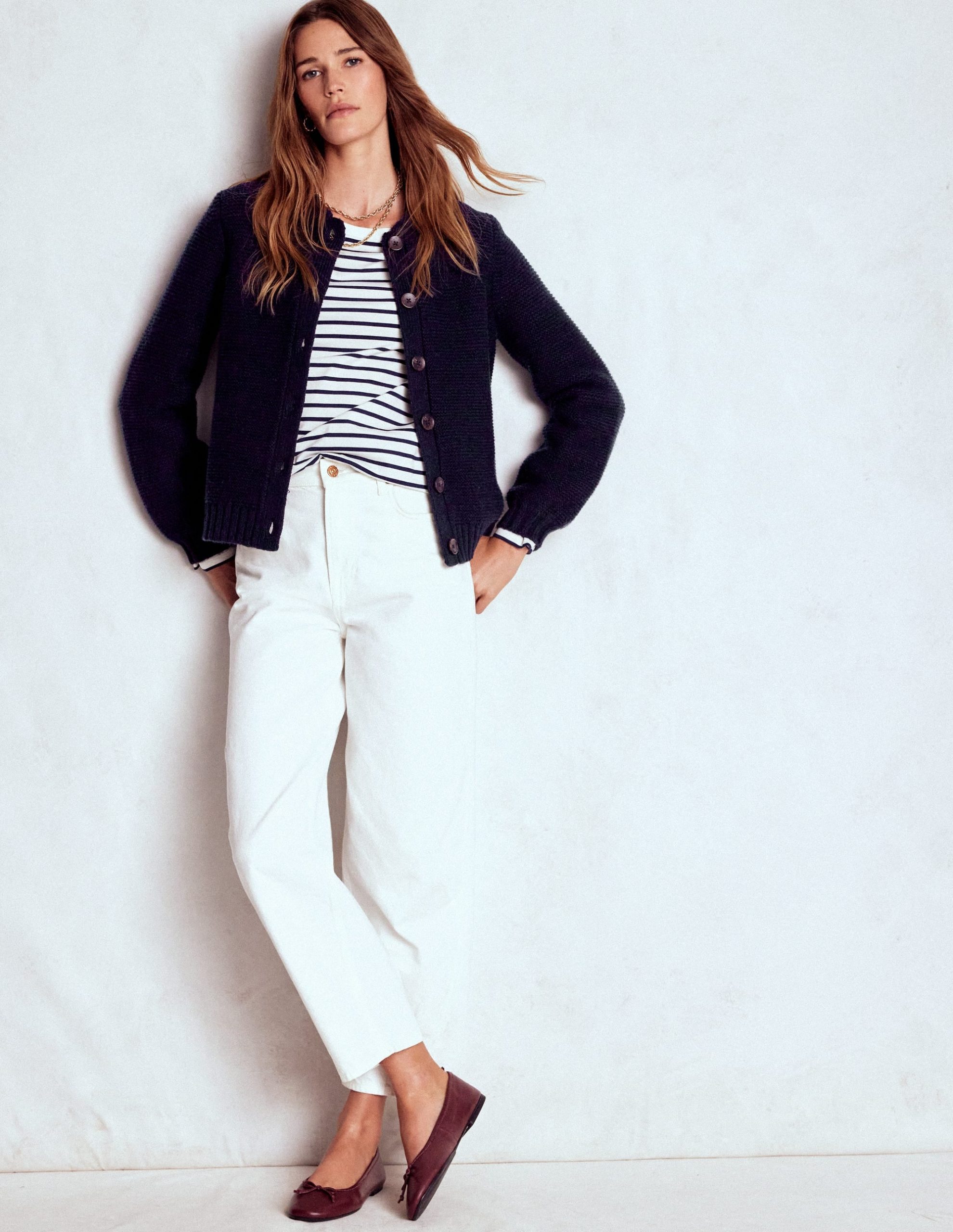 Chunky Collar Knitted Jacket-Navy - Image 4