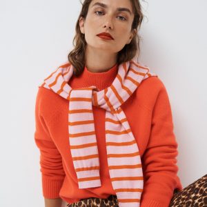 Marion Merino Rib Neck Sweater-Gladioli Orange