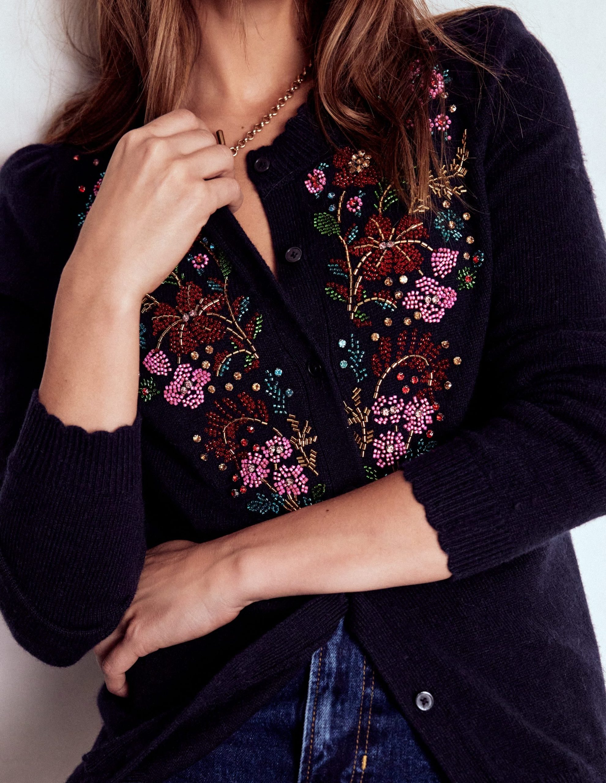 Elizabeth Embellished Cardigan-Navy. Floral Embellishment - Image 3