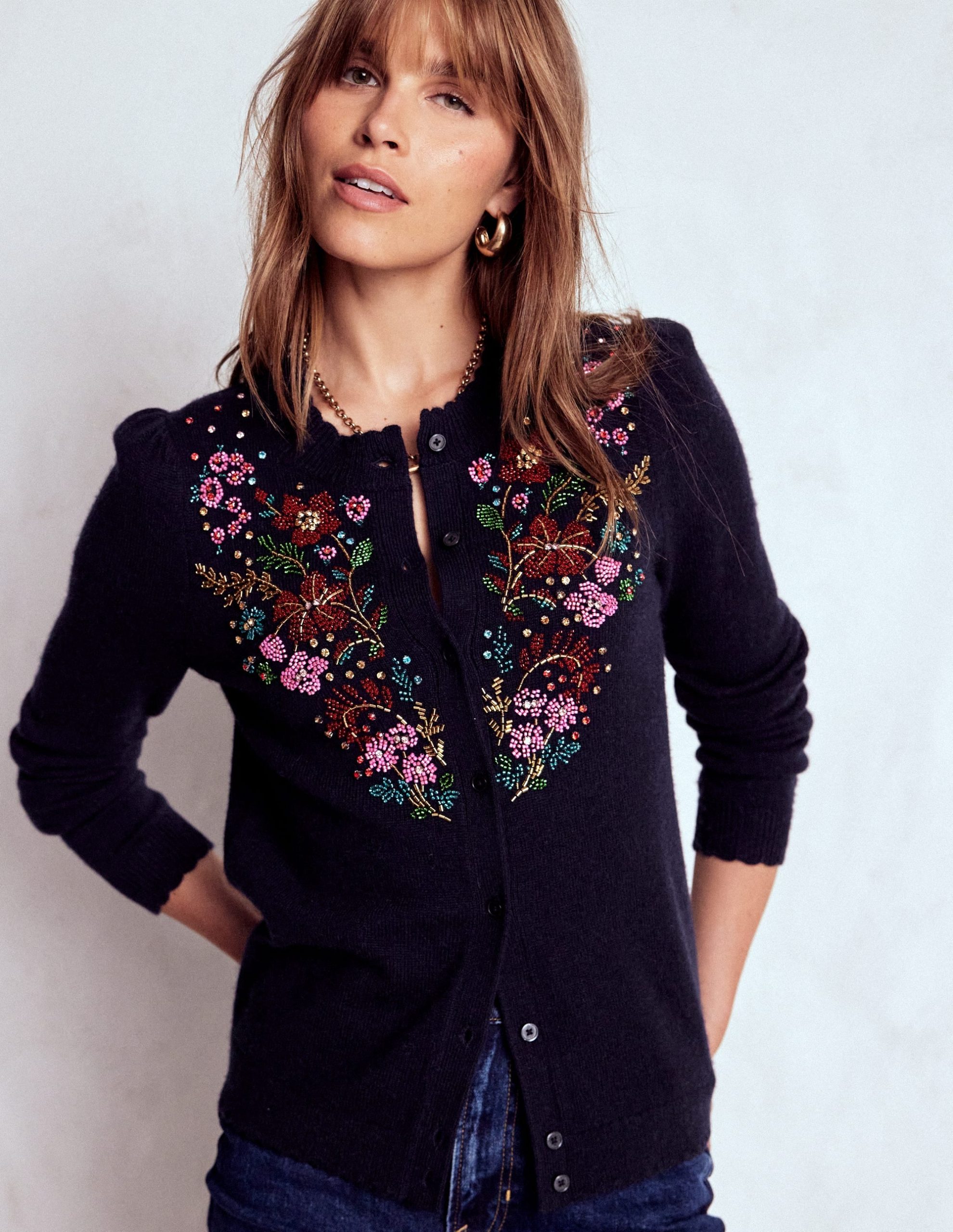 Elizabeth Embellished Cardigan-Navy. Floral Embellishment - Image 5