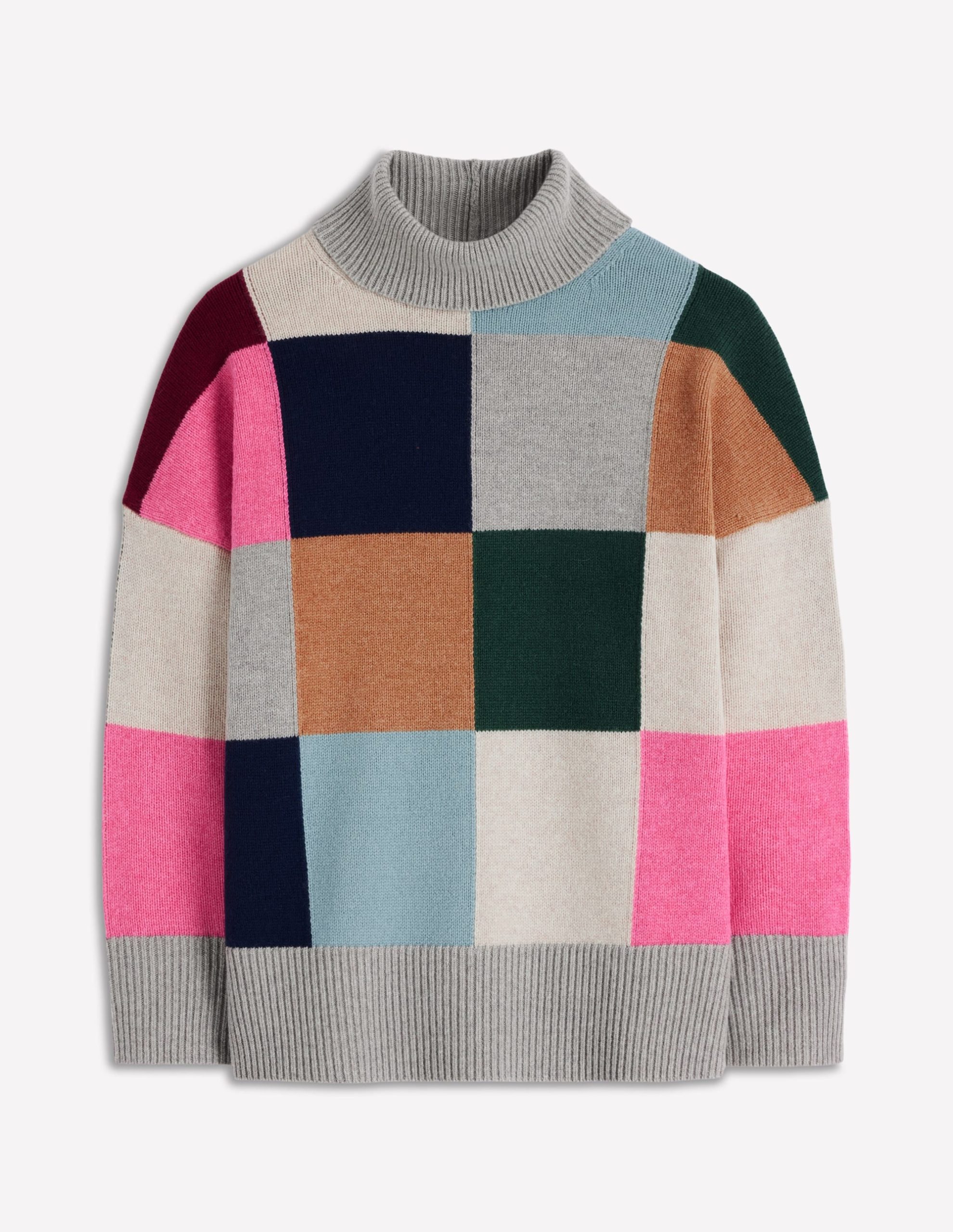 Polly Merino Roll Neck Sweater-Grey Marl Check - Image 7