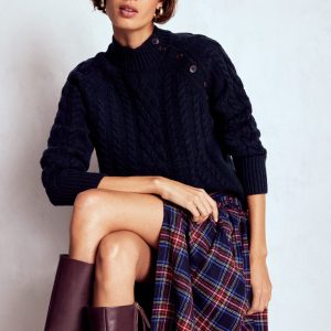 Amara Merino Cable Sweater-Navy