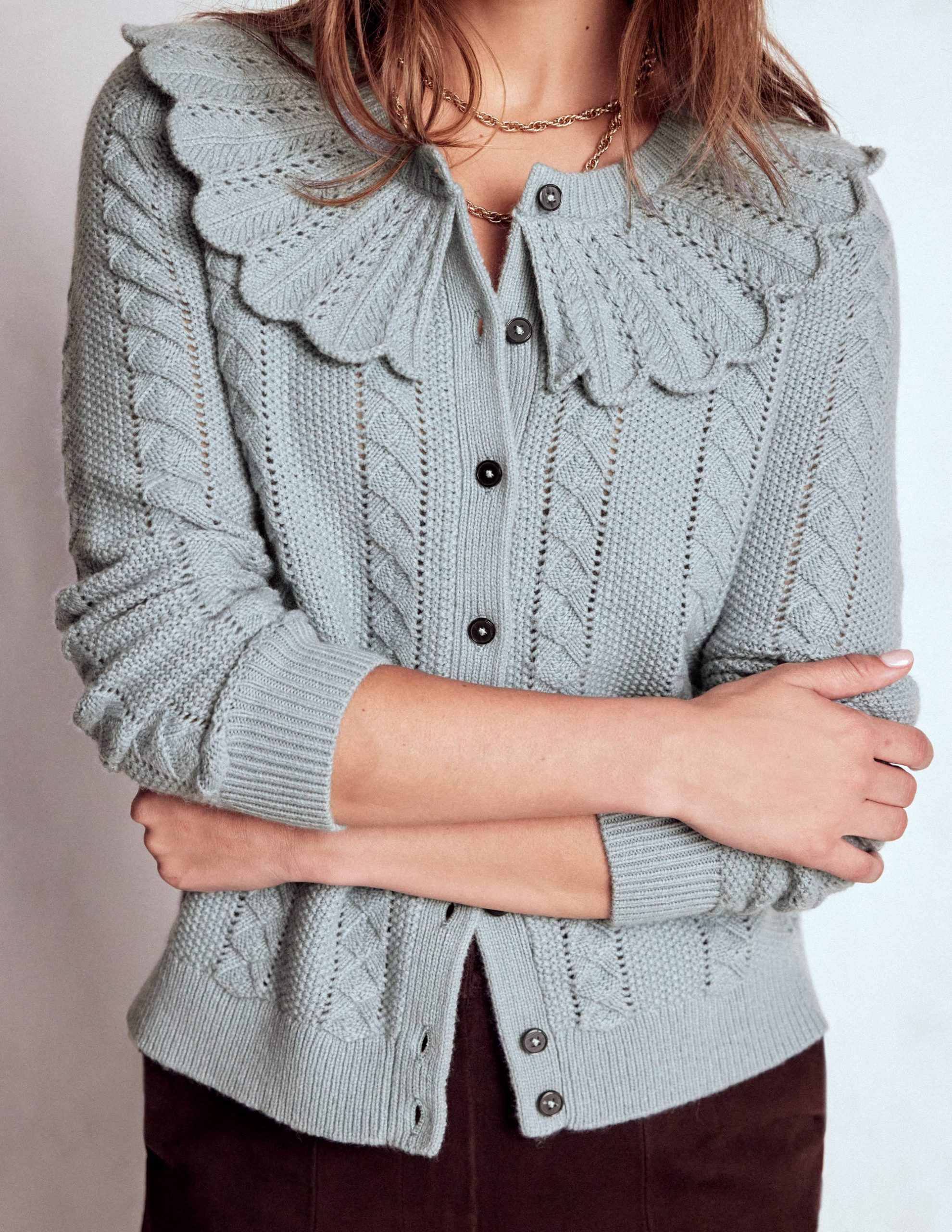 Scallop Collar Cardigan-Seamist Blue Melange - Image 2