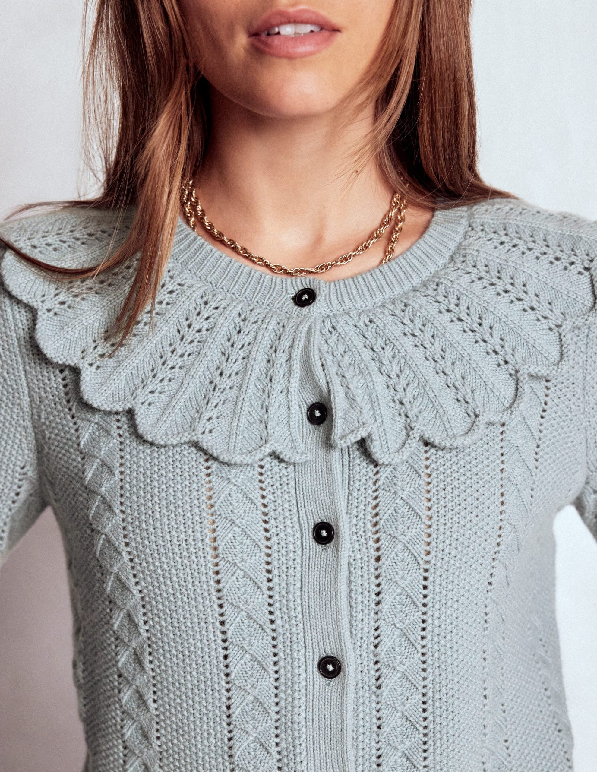 Scallop Collar Cardigan-Seamist Blue Melange - Image 5