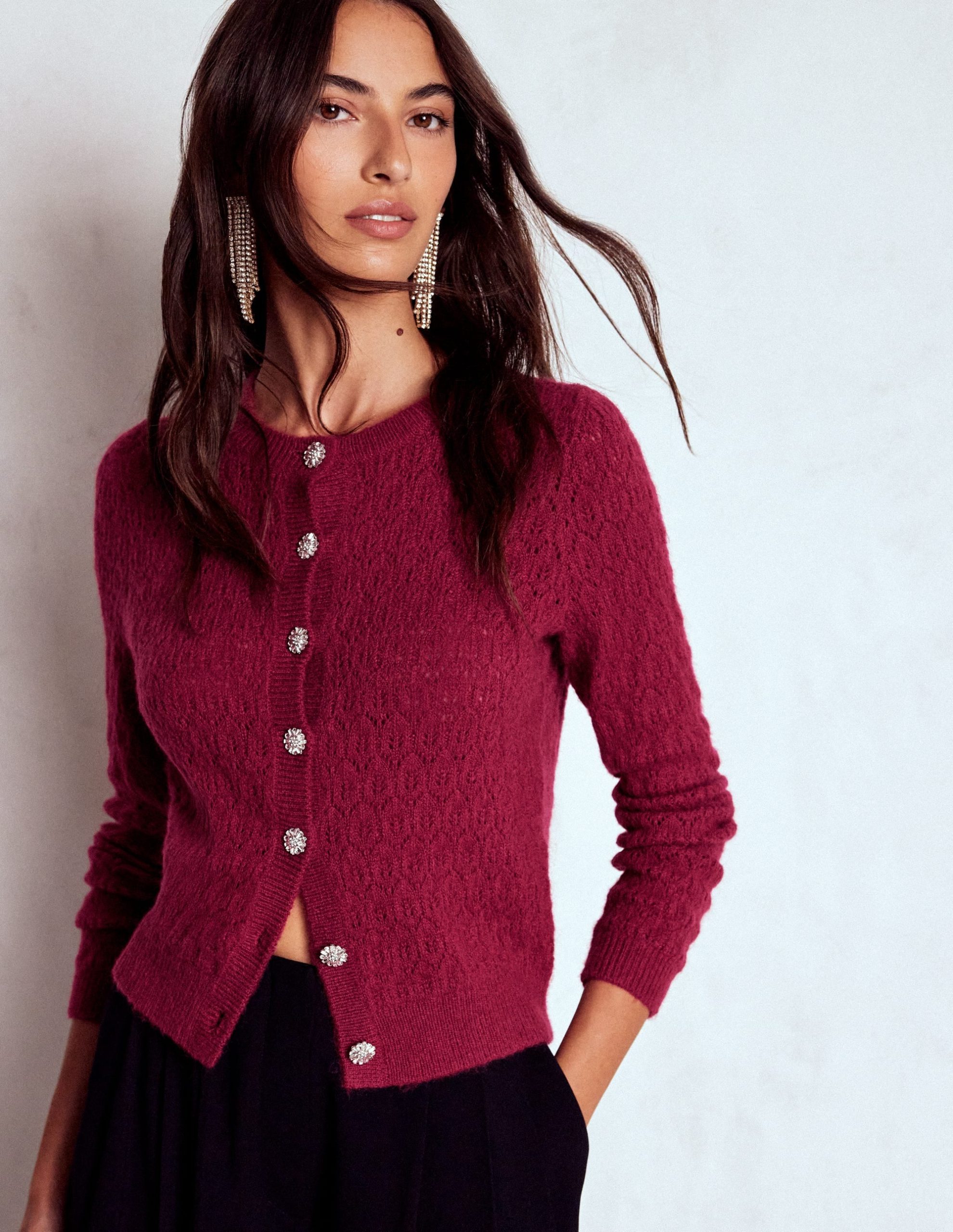 Jewel Button Cardigan-Ruby Red - Image 2