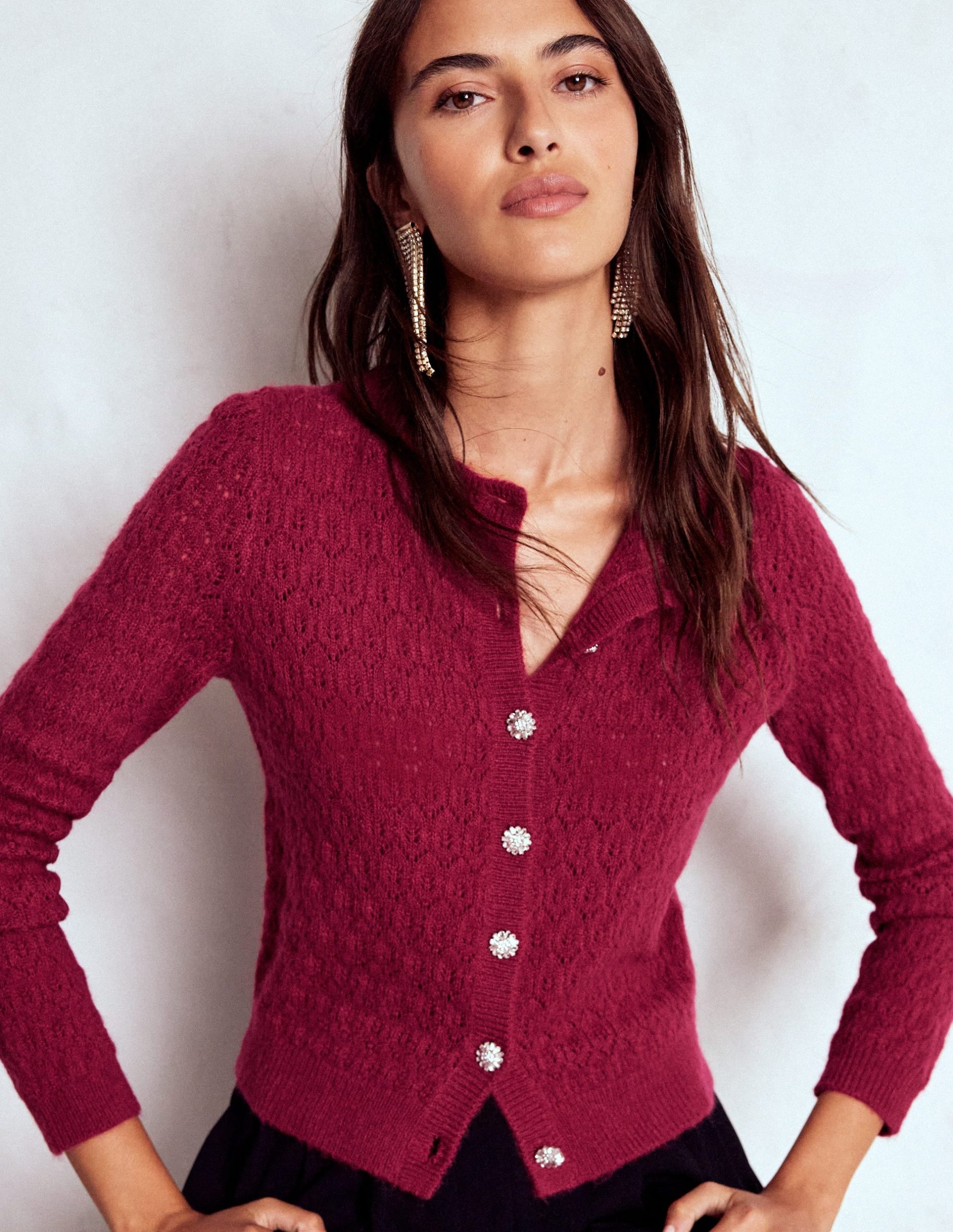 Jewel Button Cardigan-Ruby Red - Image 5