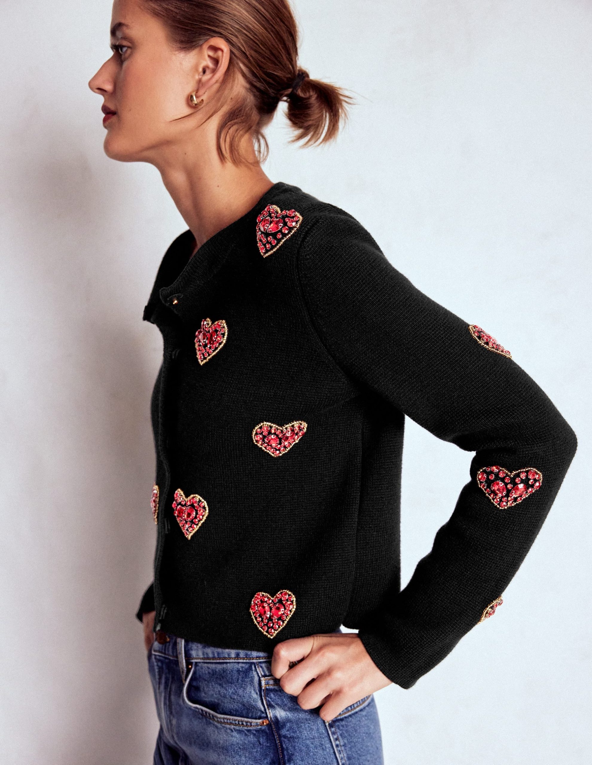 Jewelled Knitted Jacket-Black Hearts - Image 3