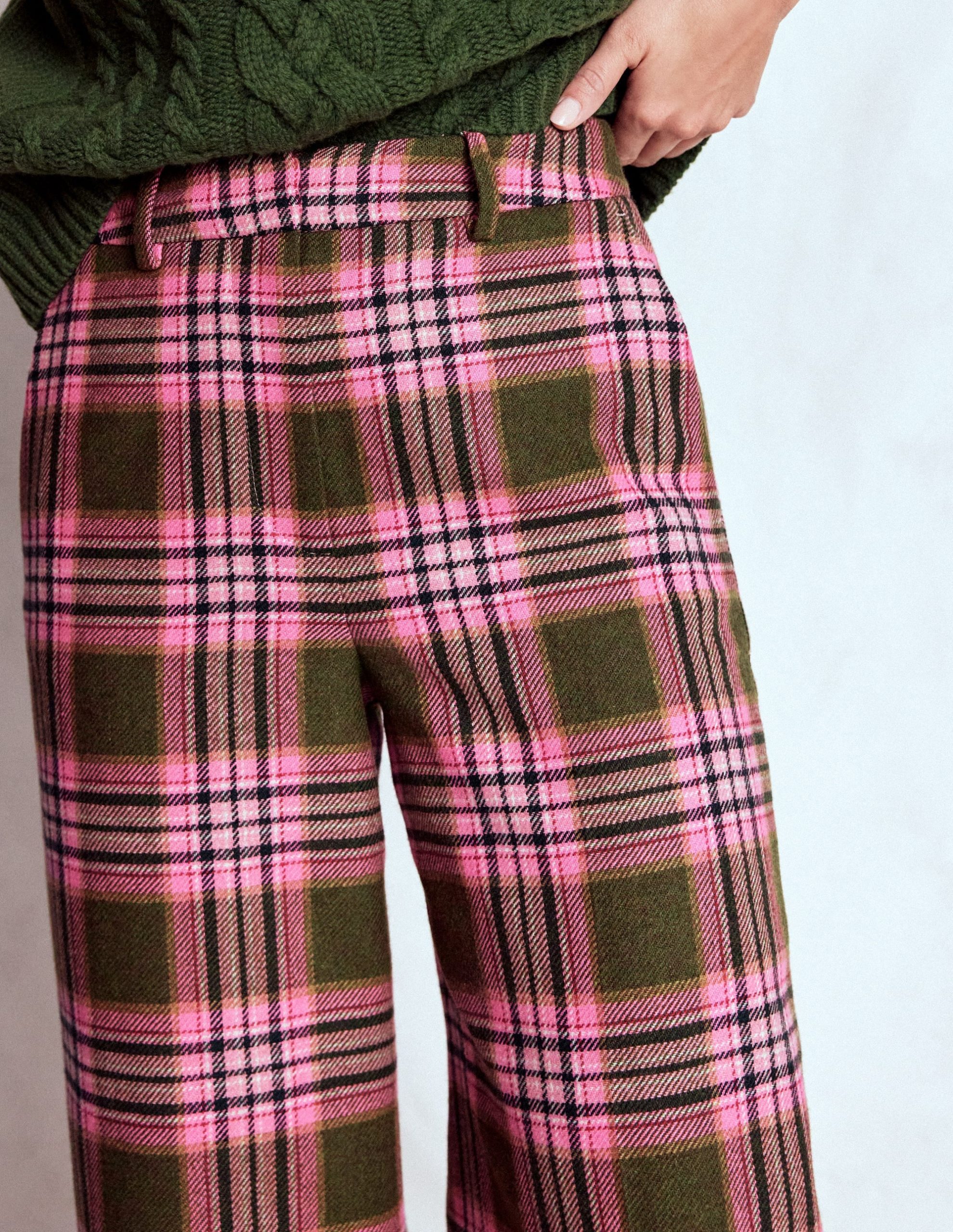 Belgravia Wool Pants-Olive. Green and Pink Check - Image 5