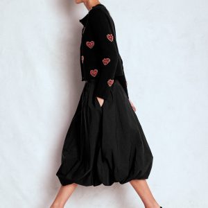 Bubble Hem Midi Skirt-Black