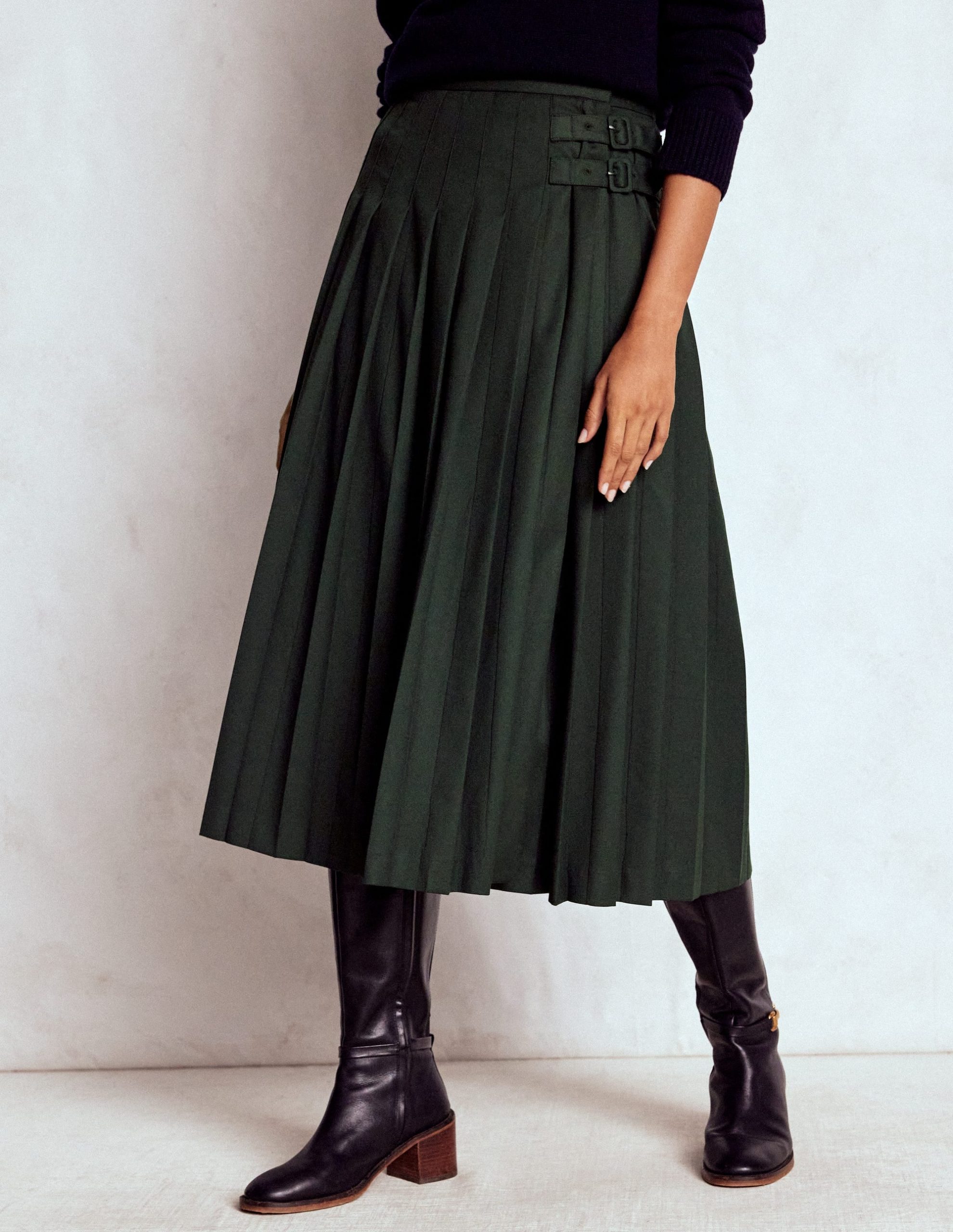 Josephine Kilt Midi Skirt-Hunter Green - Image 4