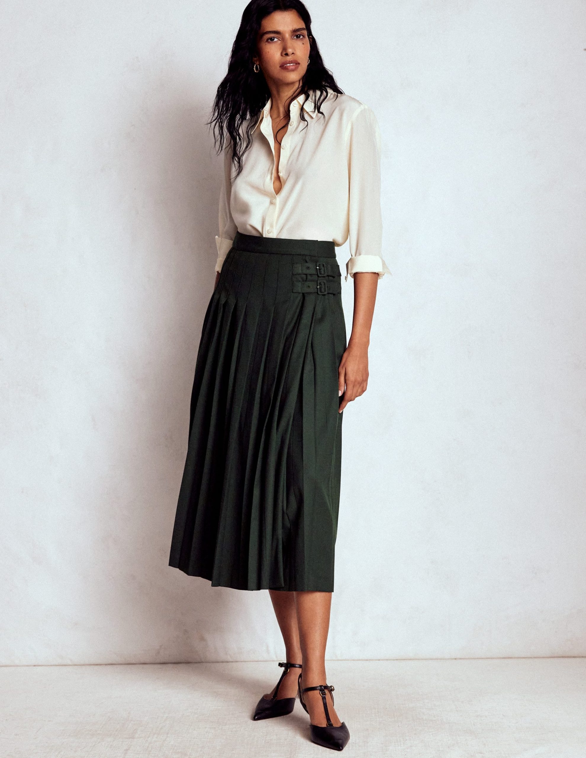 Josephine Kilt Midi Skirt-Hunter Green - Image 5