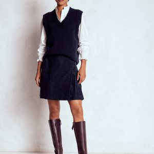 Helen Cord Kilt Skirt-Navy