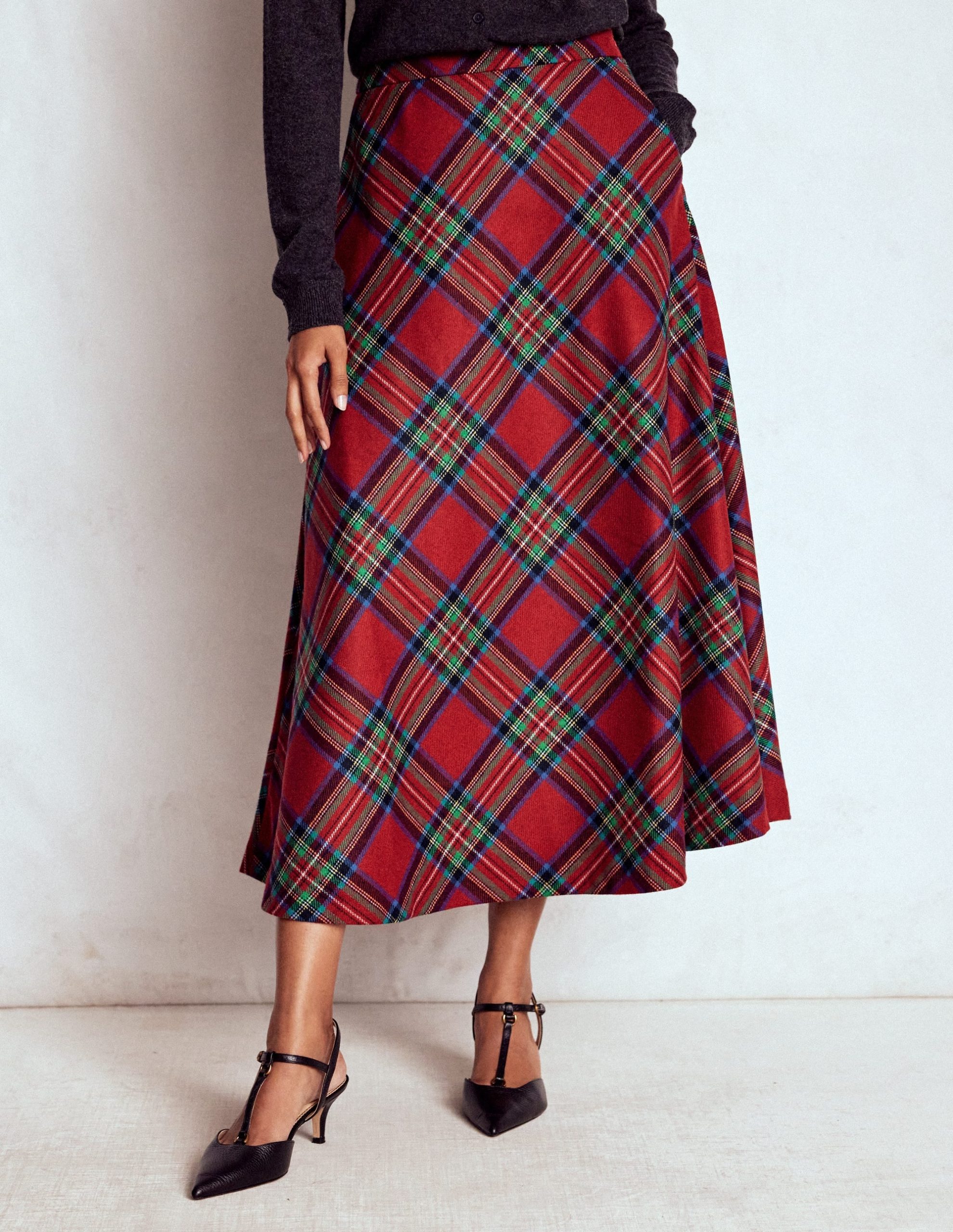 Hayley Wool Midi Skirt-Red. Blue and Green Check - Image 4